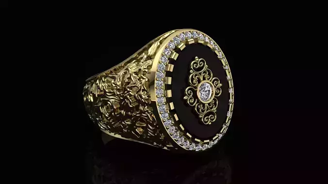 Texture man ring with onyx and brilliants 3D print model