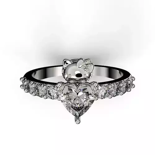 Kitty ring heart stone  3D print model