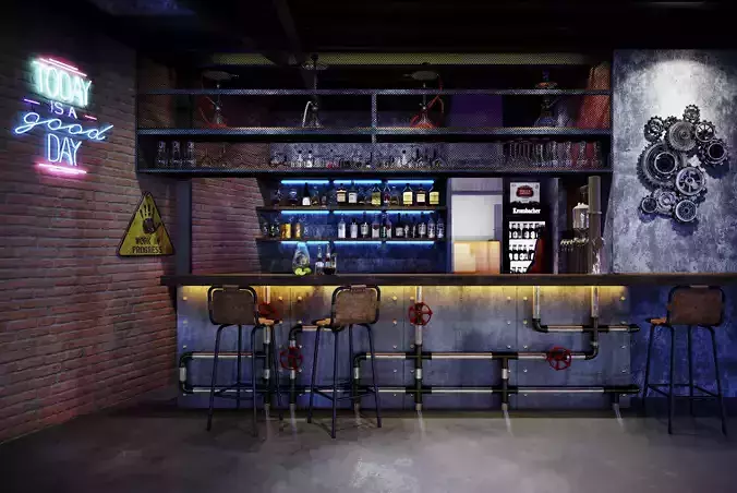 Industrial style bar scene