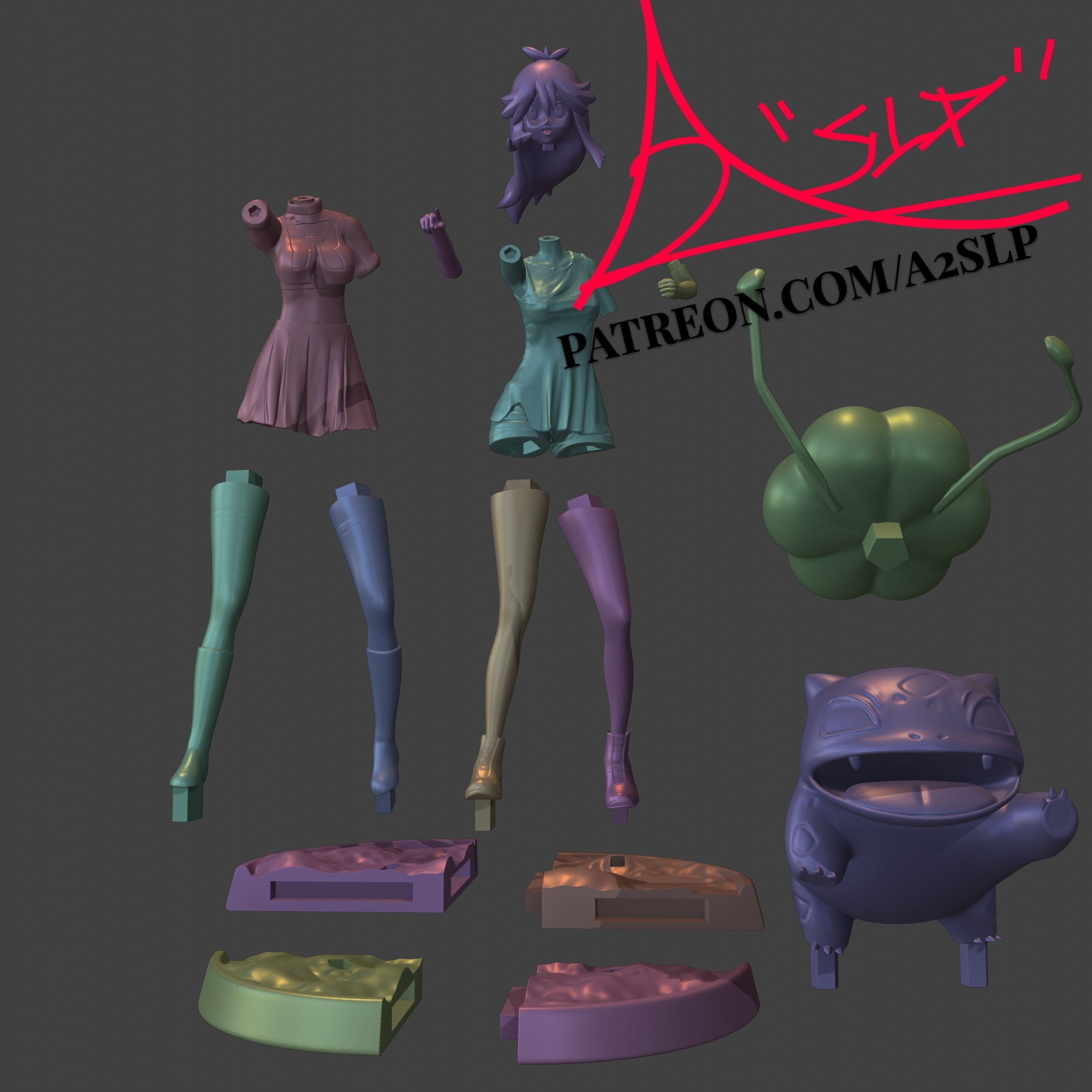 GREEN WITH BULBASAUR 2IN1 ROCKET and BASIC 3D print model_9