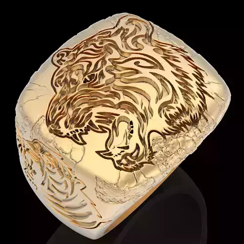 Tiger ring silver gold sterling printable jewelry 3D model