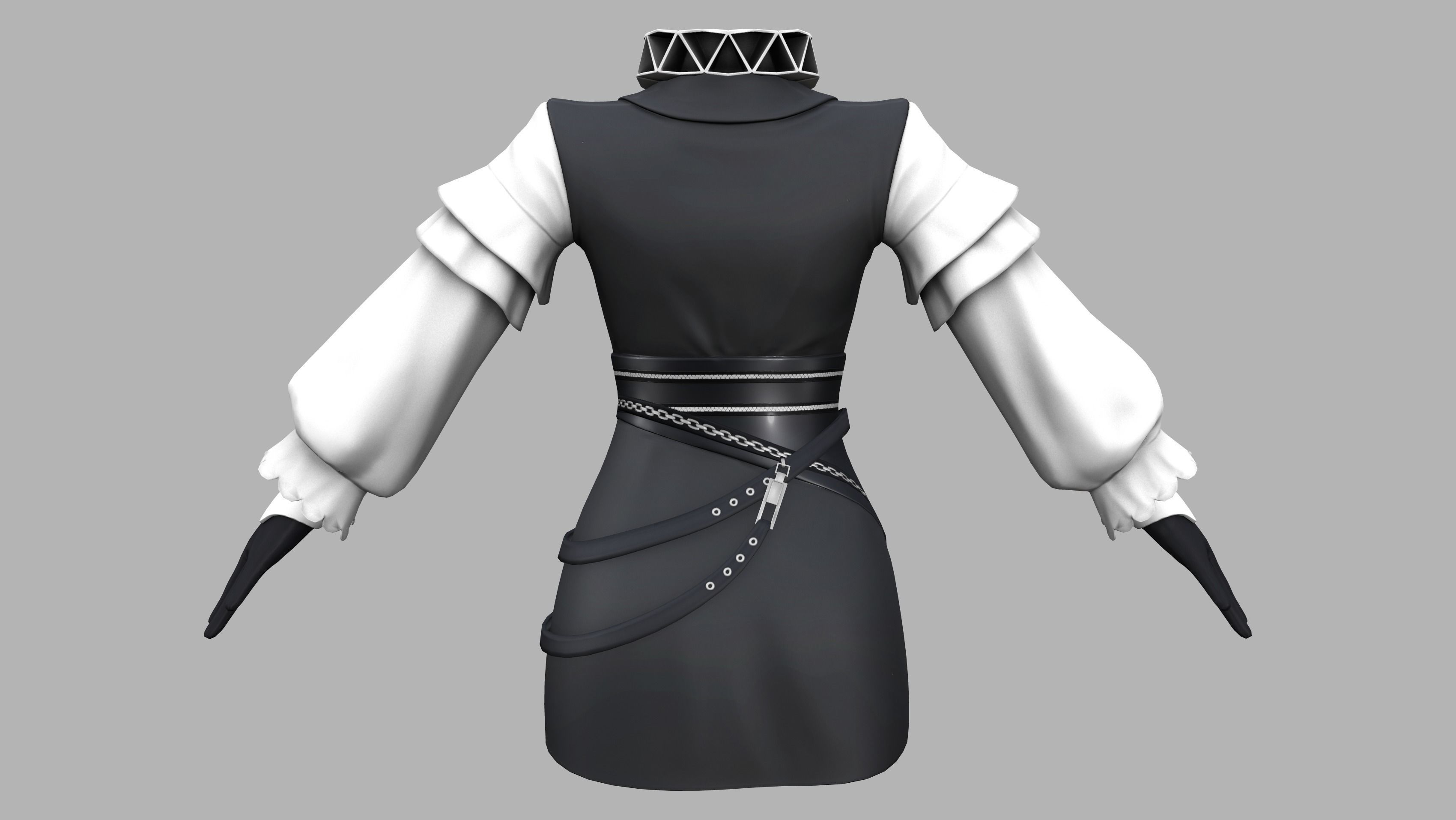 Victorian Steampunk Mini Dress Low-poly 3D model_5