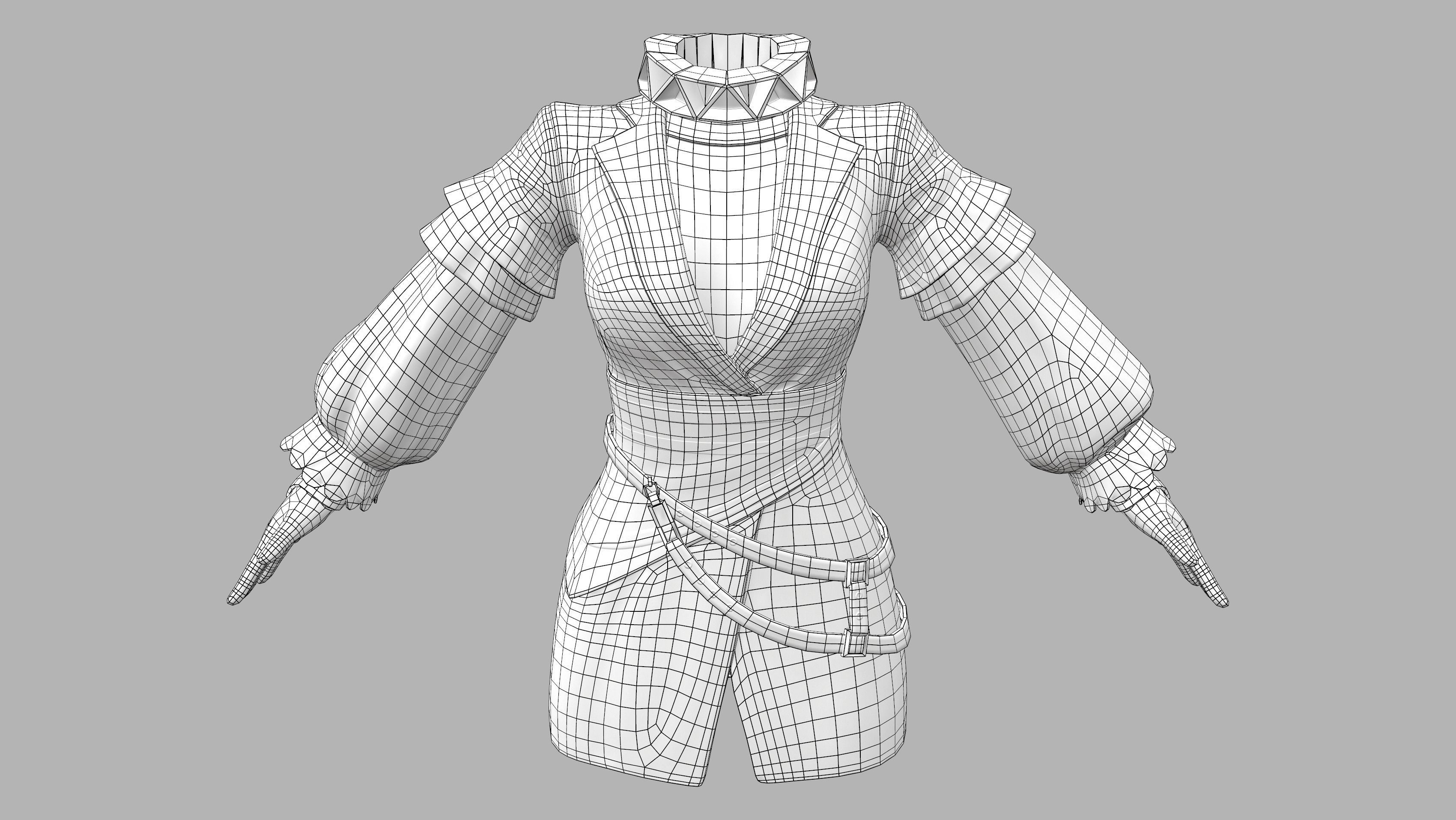 Victorian Steampunk Mini Dress Low-poly 3D model_7