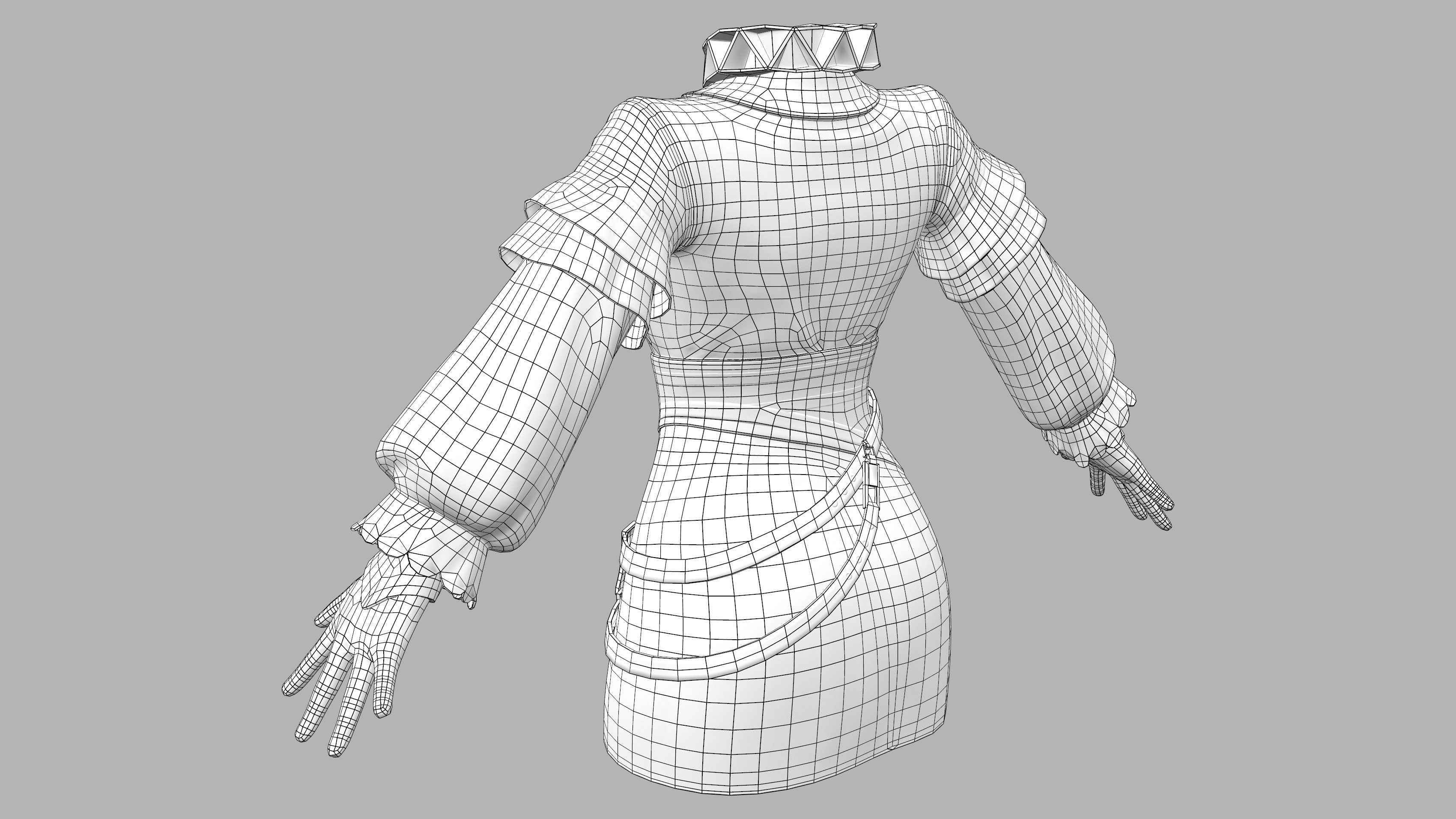 Victorian Steampunk Mini Dress Low-poly 3D model_8