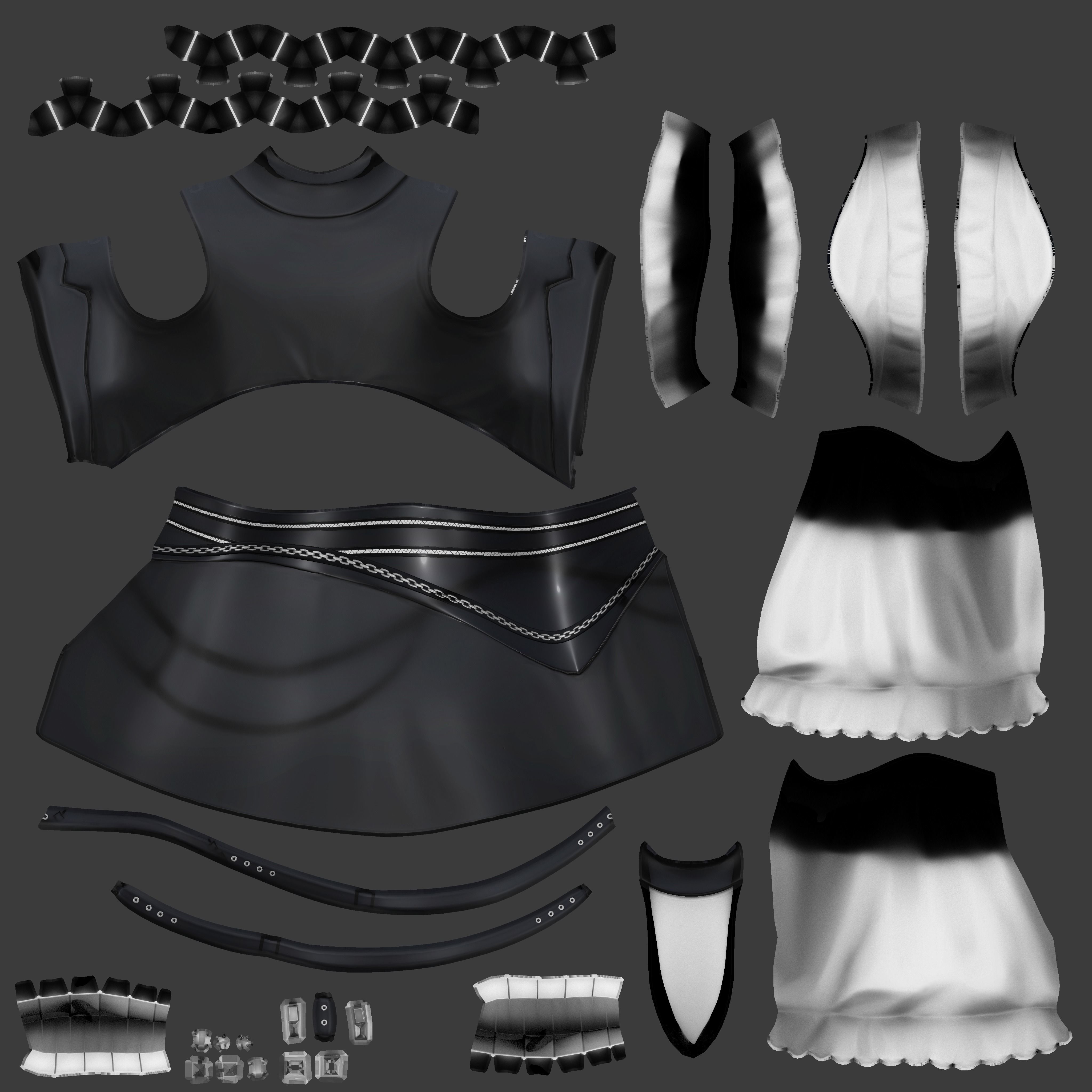Victorian Steampunk Mini Dress Low-poly 3D model_11