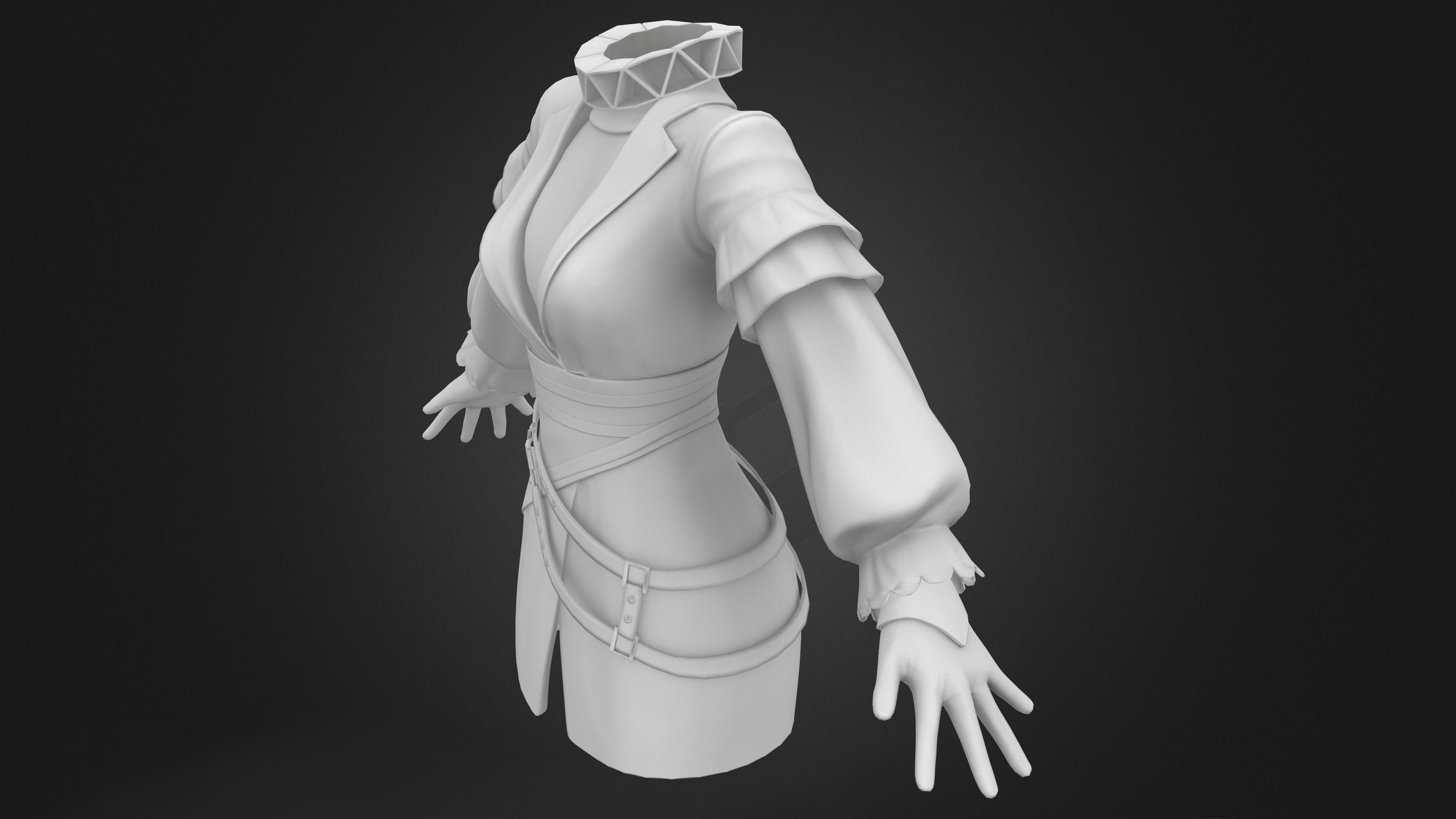 Victorian Steampunk Mini Dress Low-poly 3D model_9