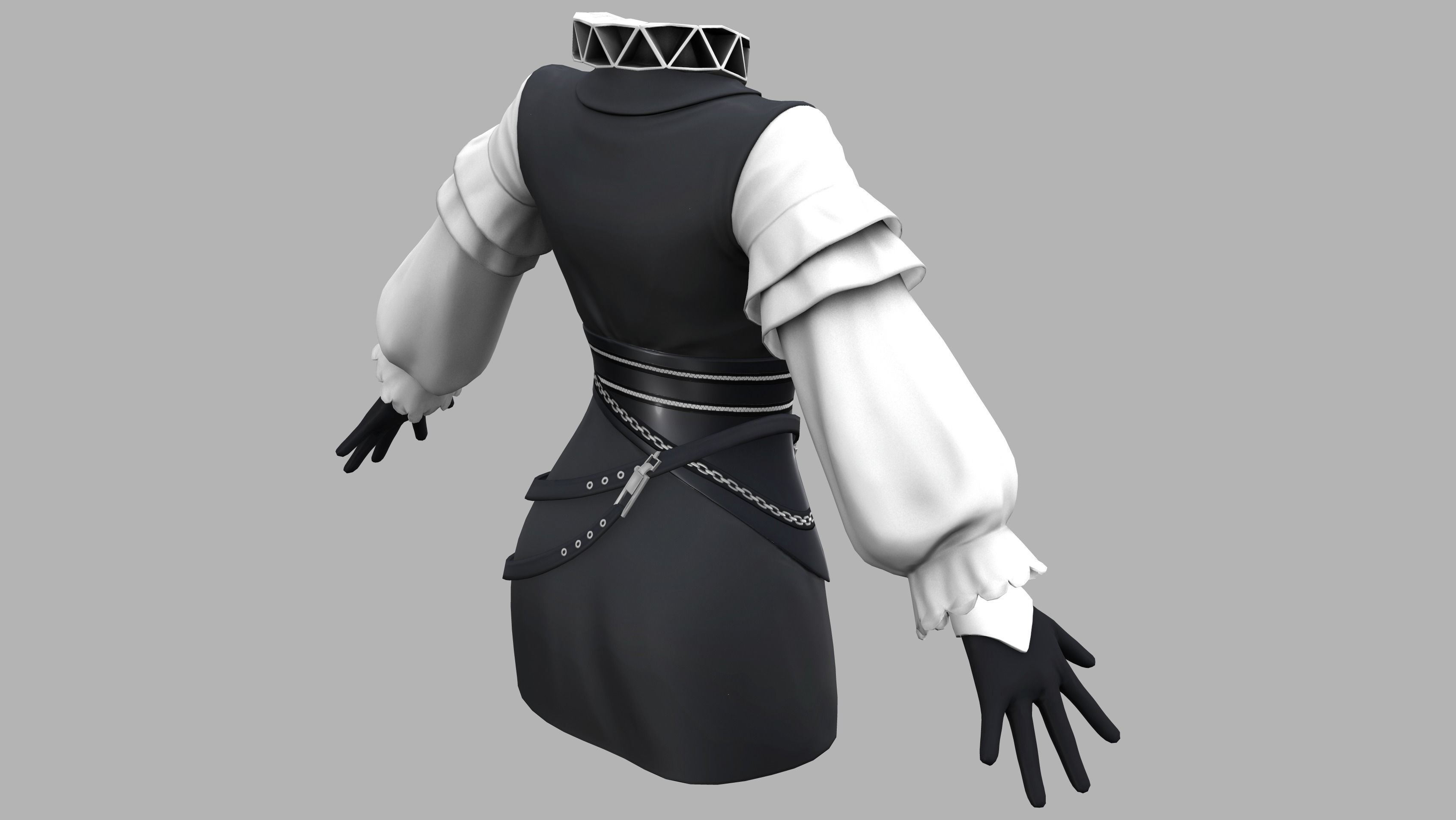 Victorian Steampunk Mini Dress Low-poly 3D model_6