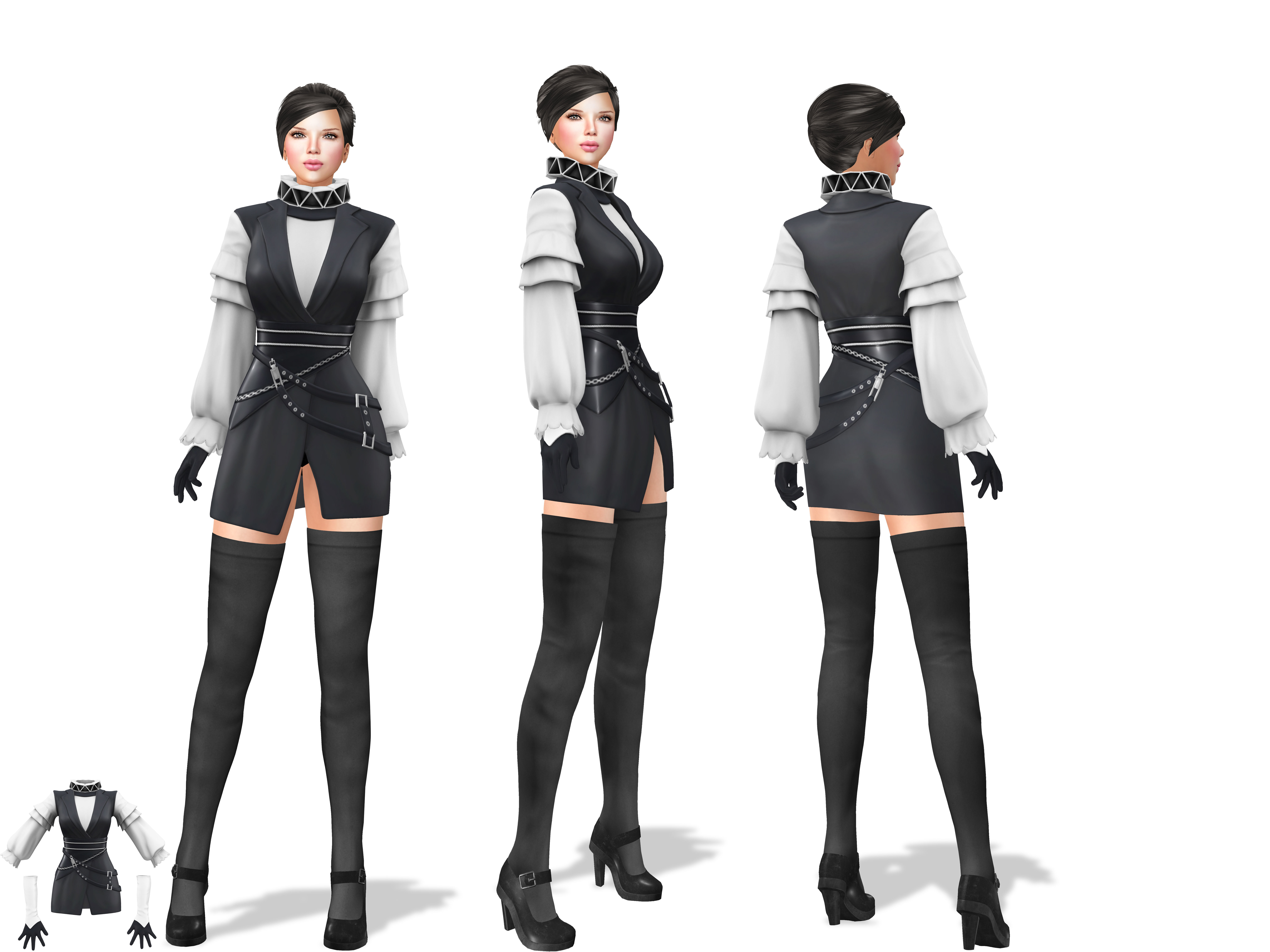 Victorian Steampunk Mini Dress Low-poly 3D model_2