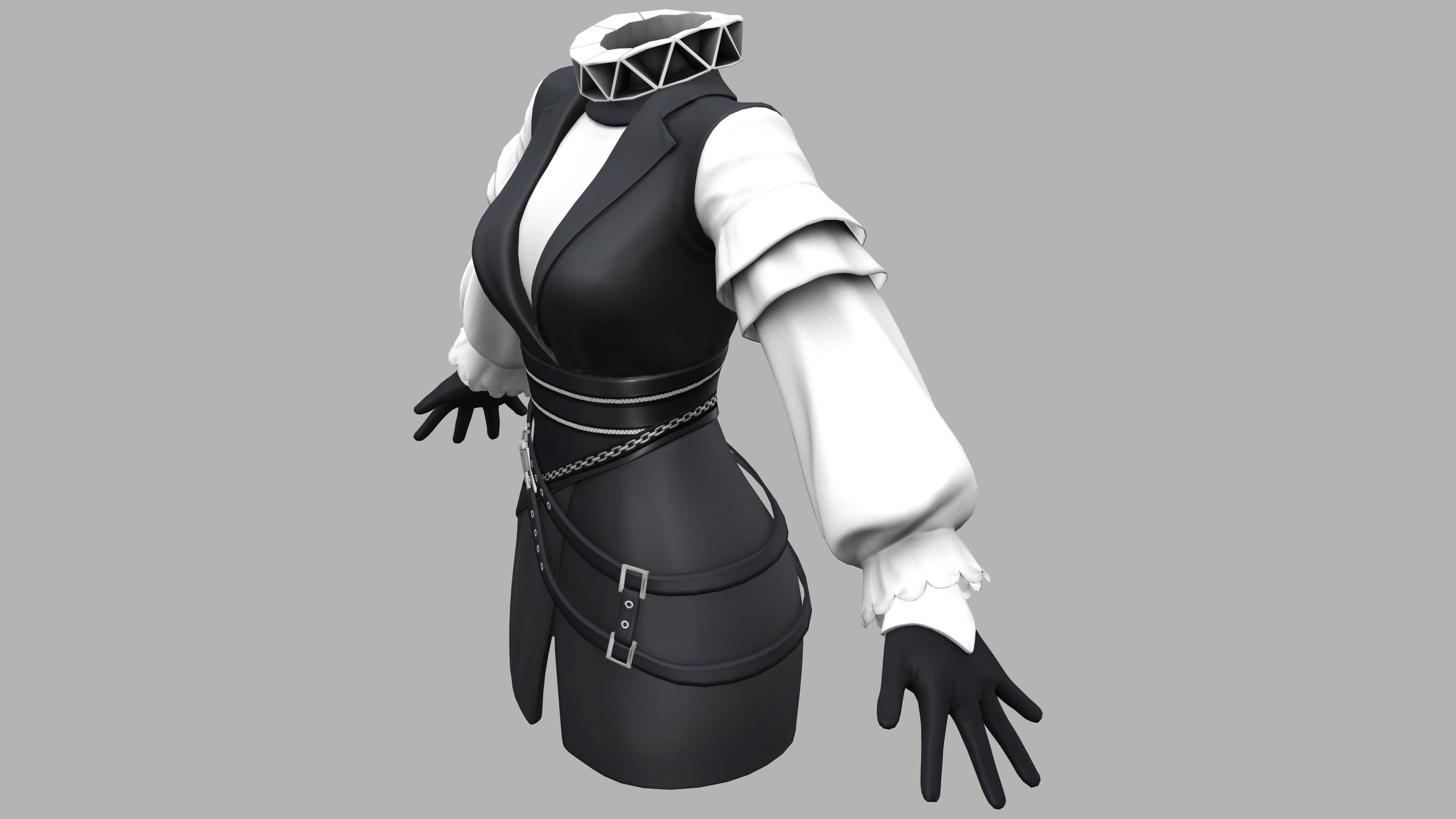 Victorian Steampunk Mini Dress Low-poly 3D model_3