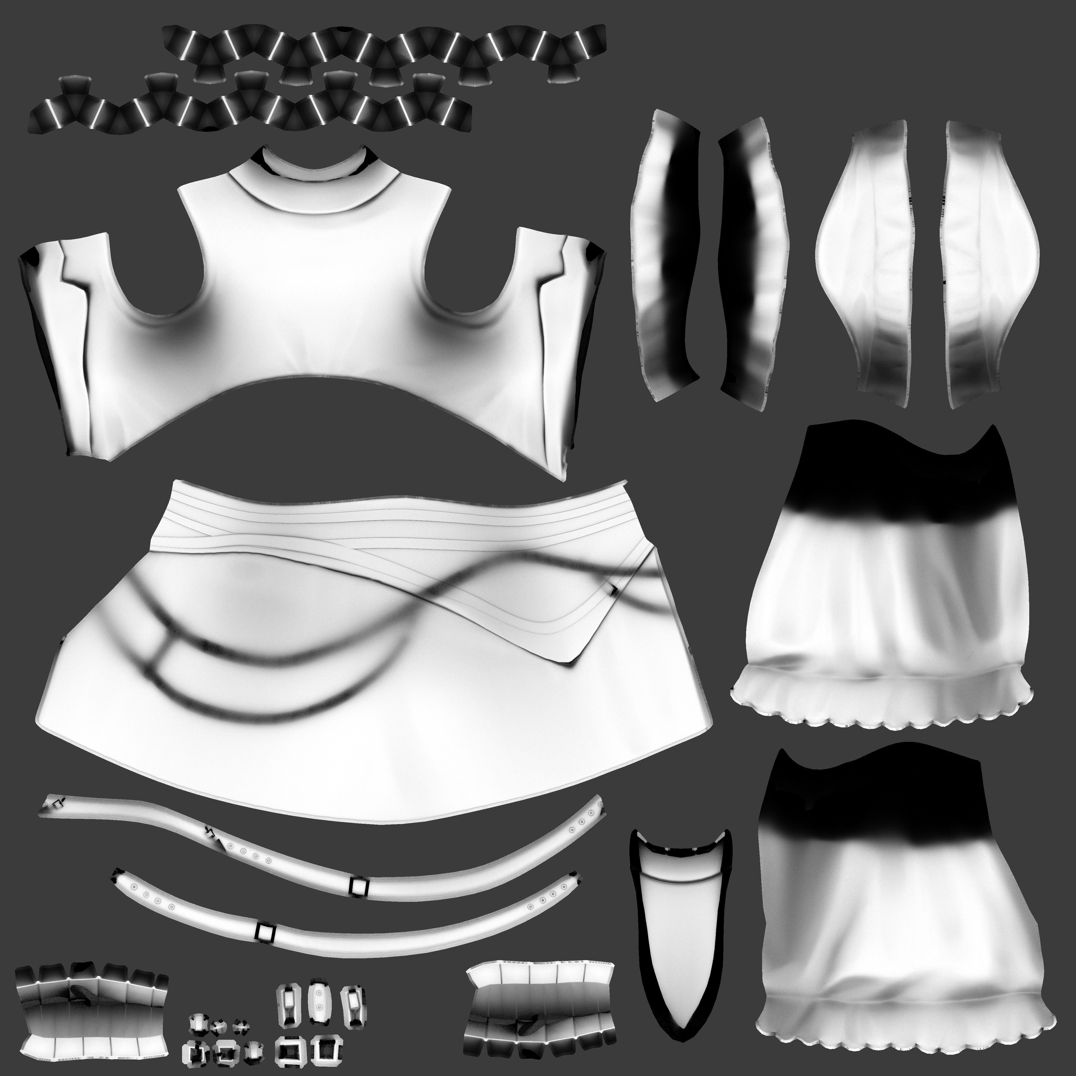 Victorian Steampunk Mini Dress Low-poly 3D model_16