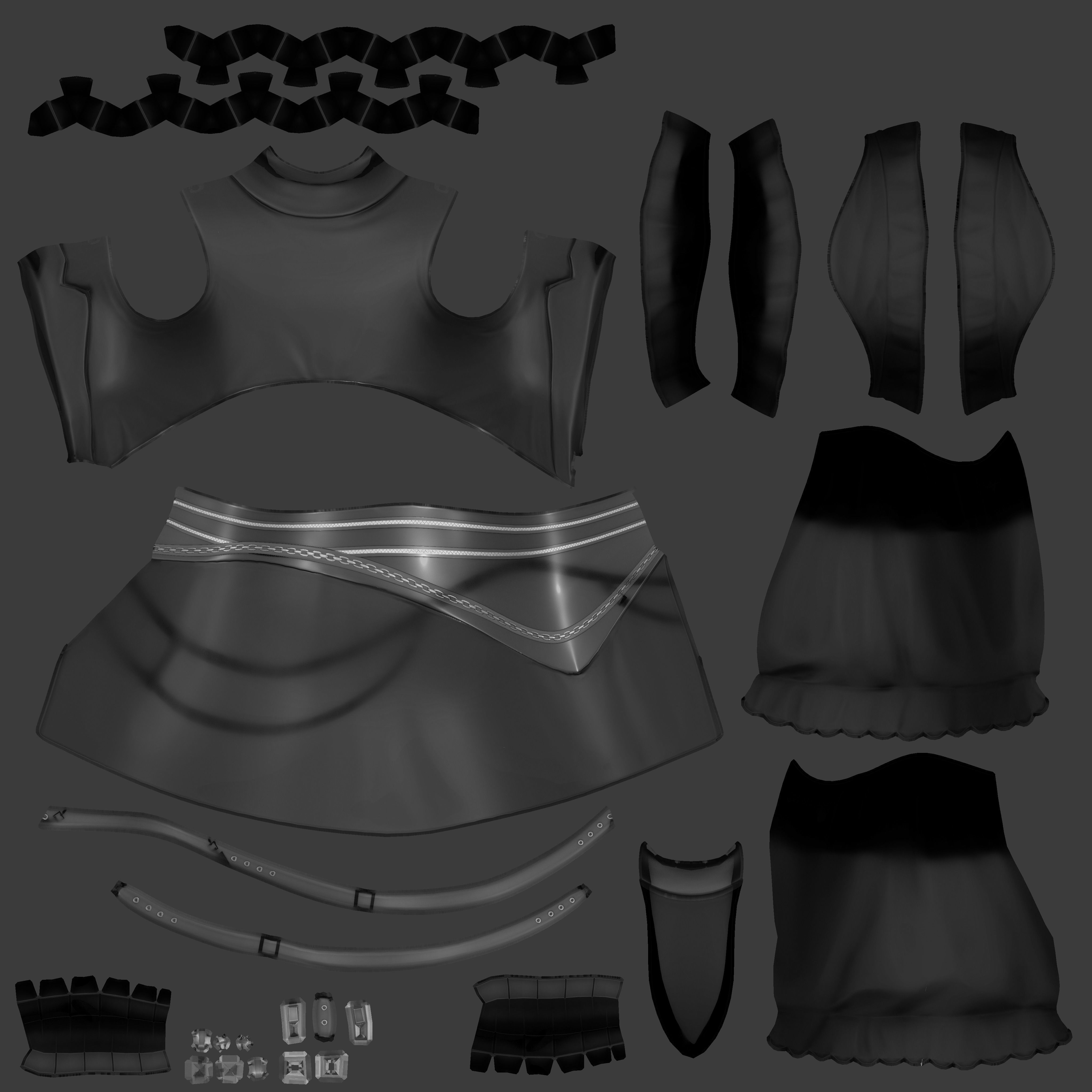 Victorian Steampunk Mini Dress Low-poly 3D model_14