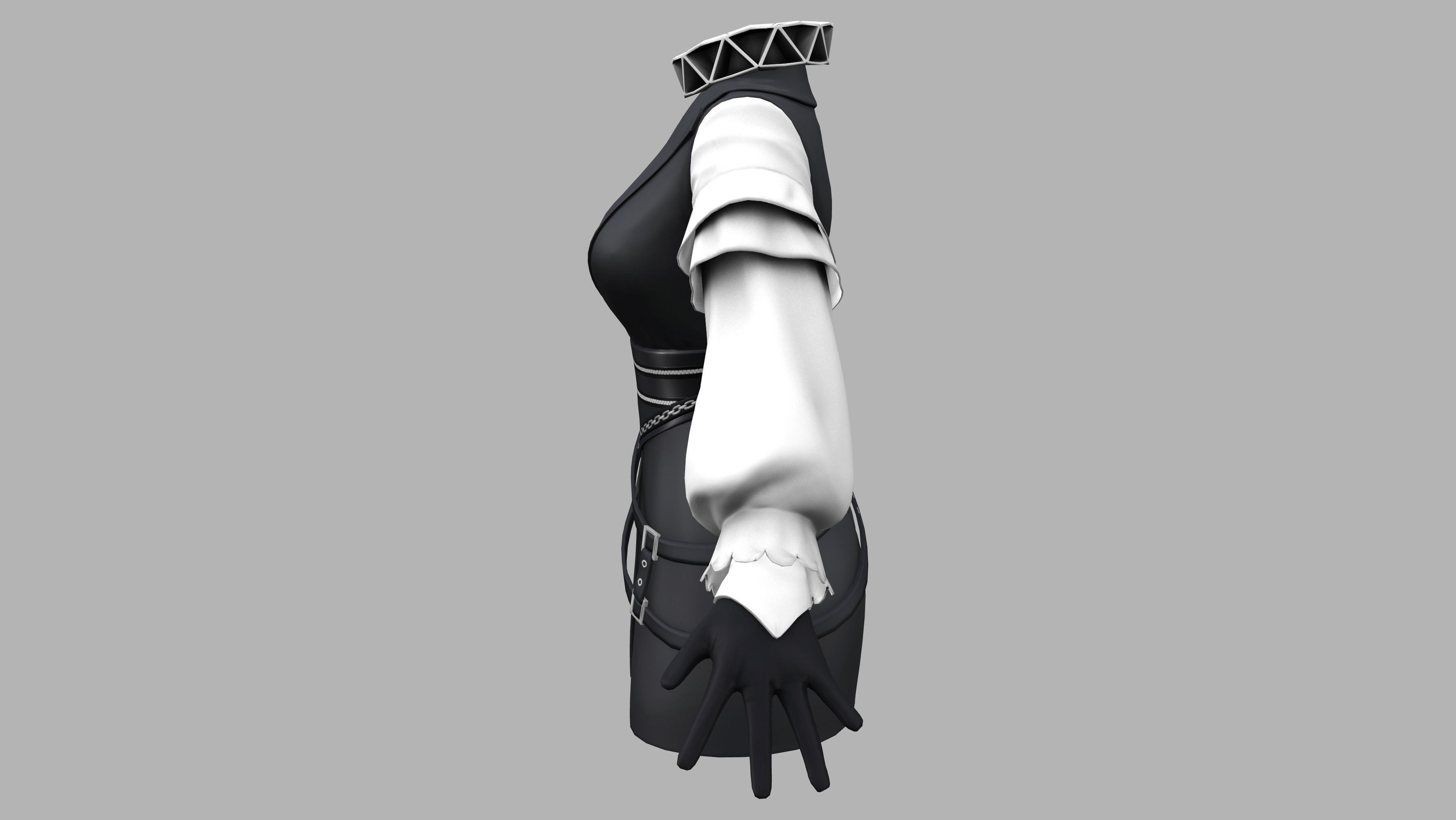 Victorian Steampunk Mini Dress Low-poly 3D model_4