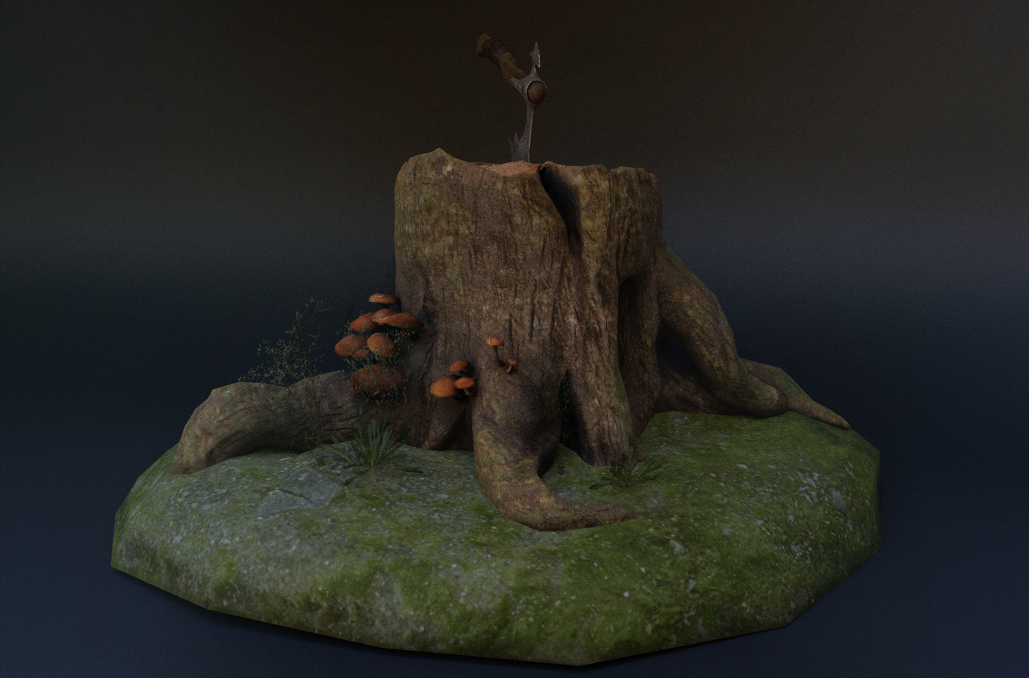 Old Stump Low-poly 3D model_1
