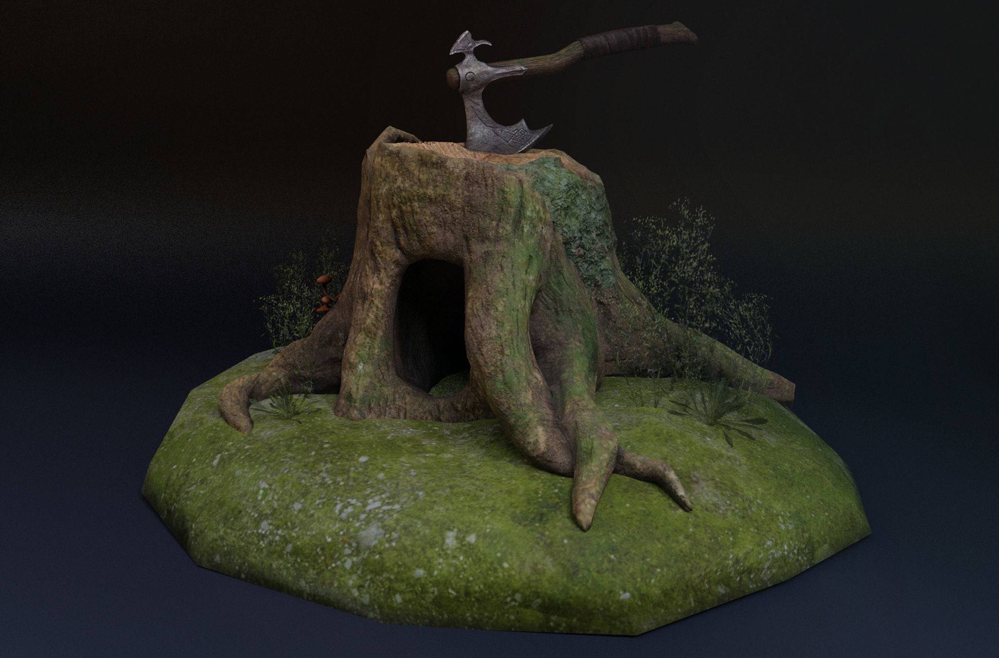 Old Stump Low-poly 3D model_2