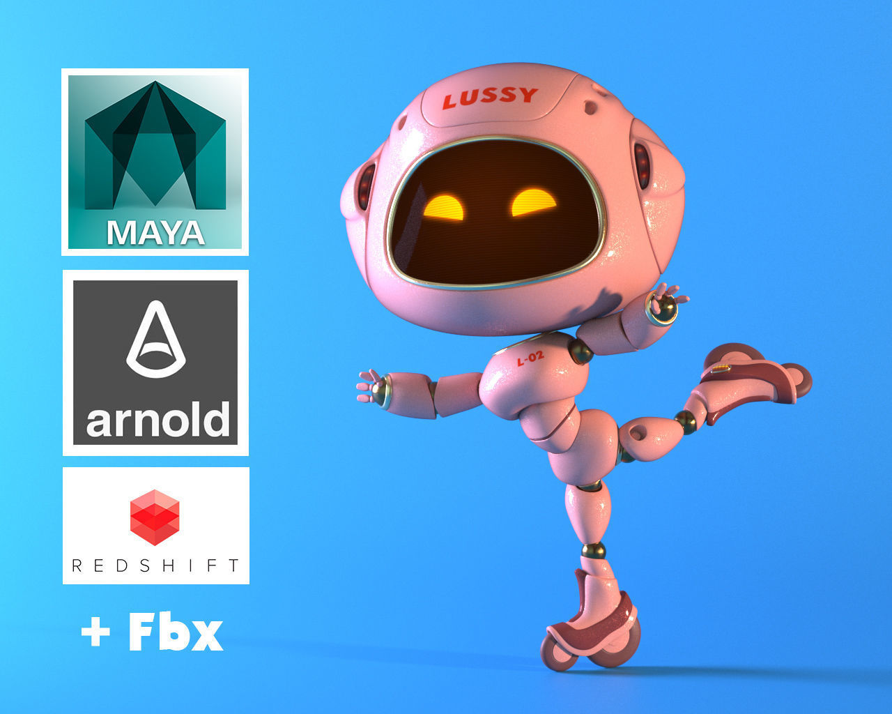 Robot Lussy - rigged character Low-poly 3D model_8