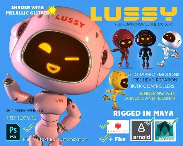Robot Lussy - rigged character Low-poly 3D model