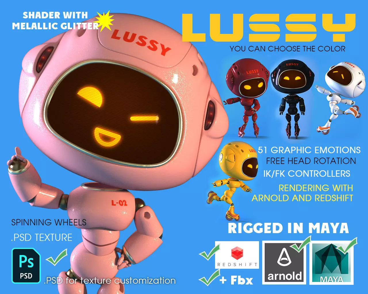 Robot Lussy - rigged character Low-poly 3D model_0