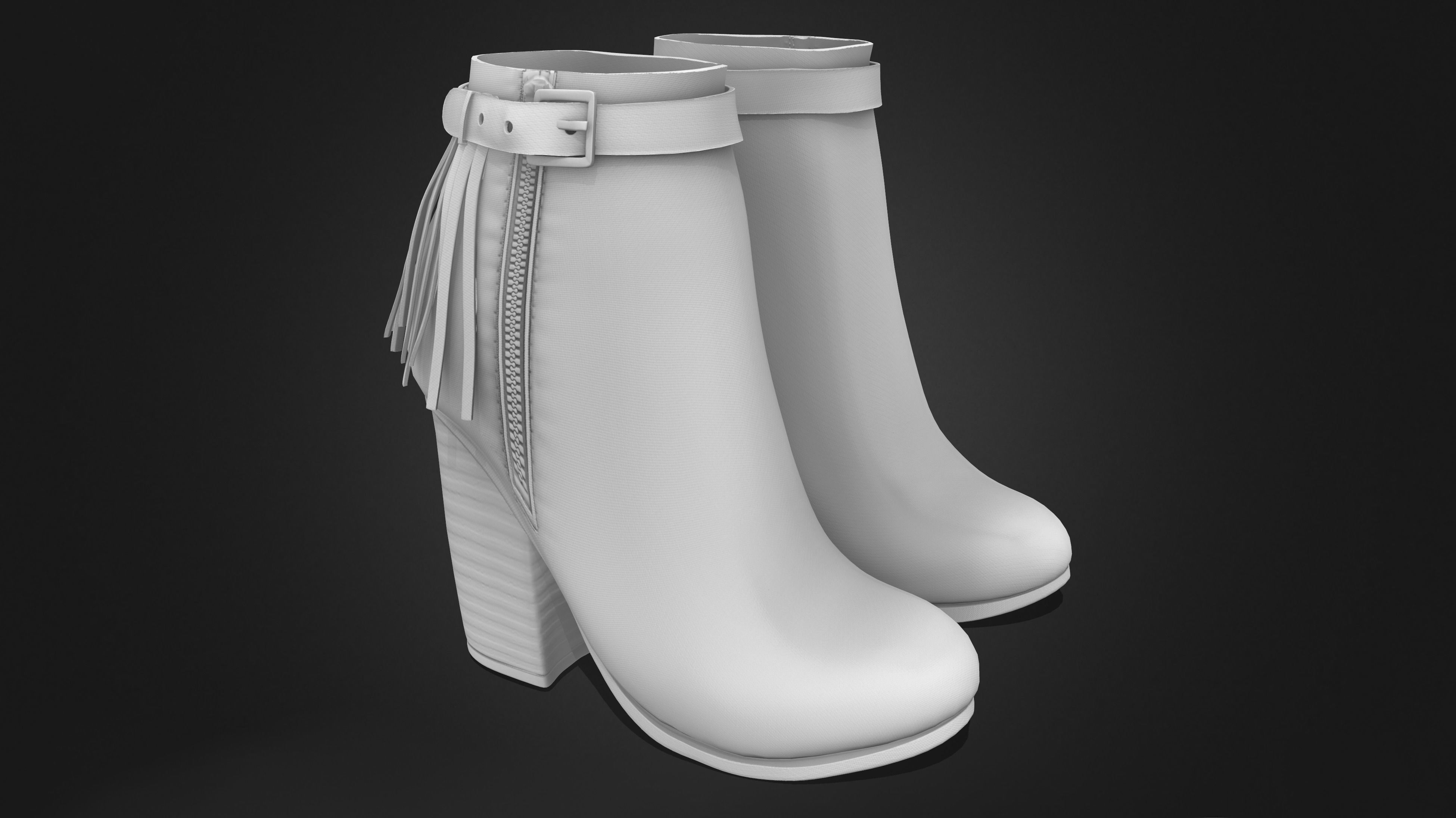 Brown Leather Fringe Ankle Boots With Zipper And Buckles Low-poly 3D model_8