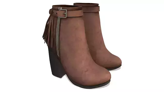 Brown Leather Fringe Ankle Boots With Zipper And Buckles