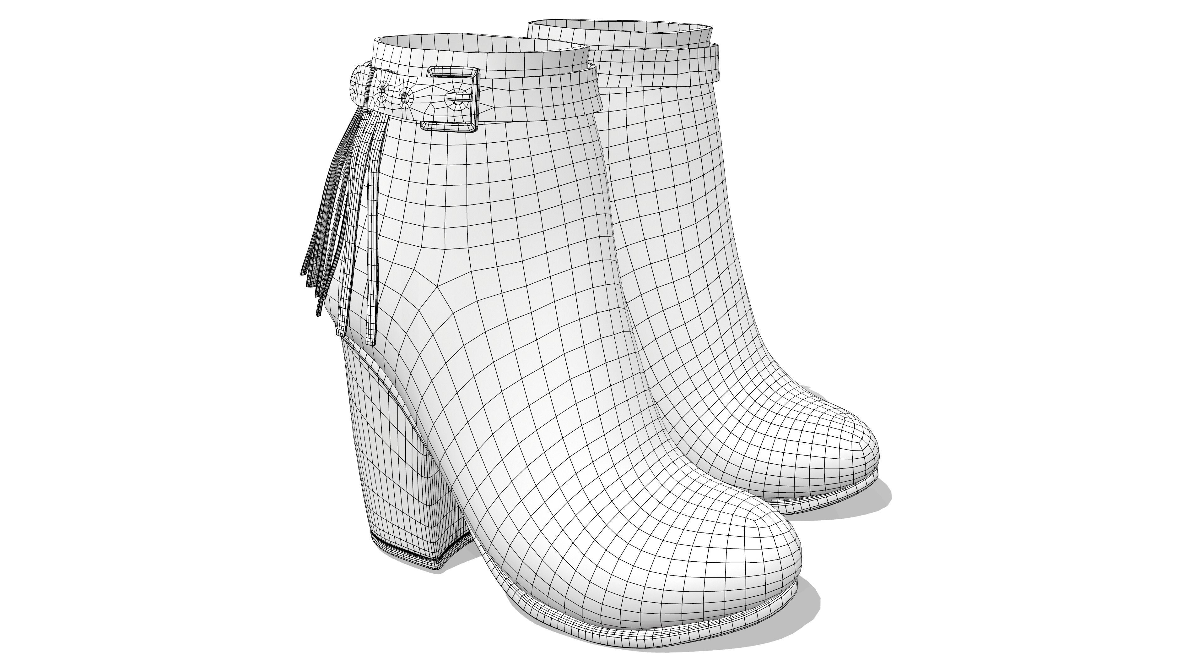 Brown Leather Fringe Ankle Boots With Zipper And Buckles Low-poly 3D model_6