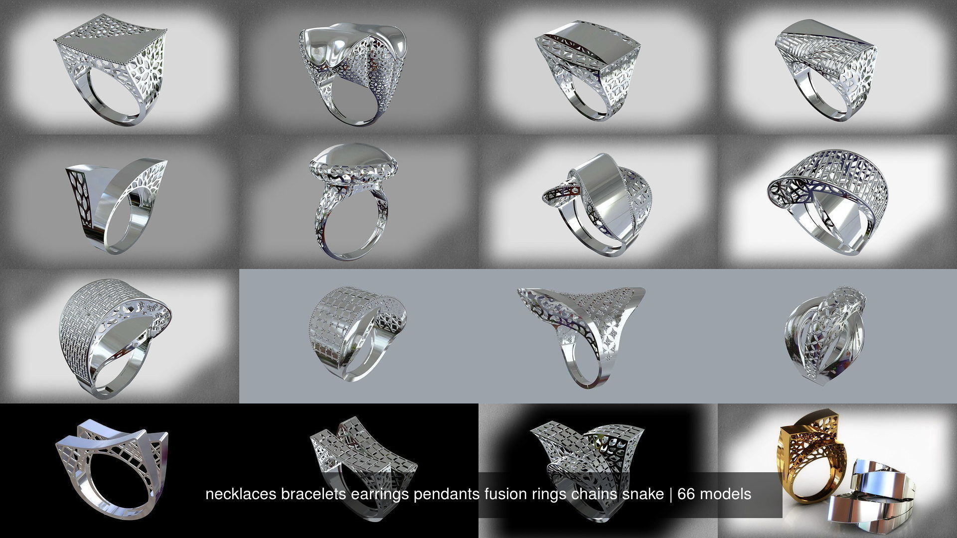 88 models of necklaces bracelets earrings pendants fusion rings  3D Model Collection_38