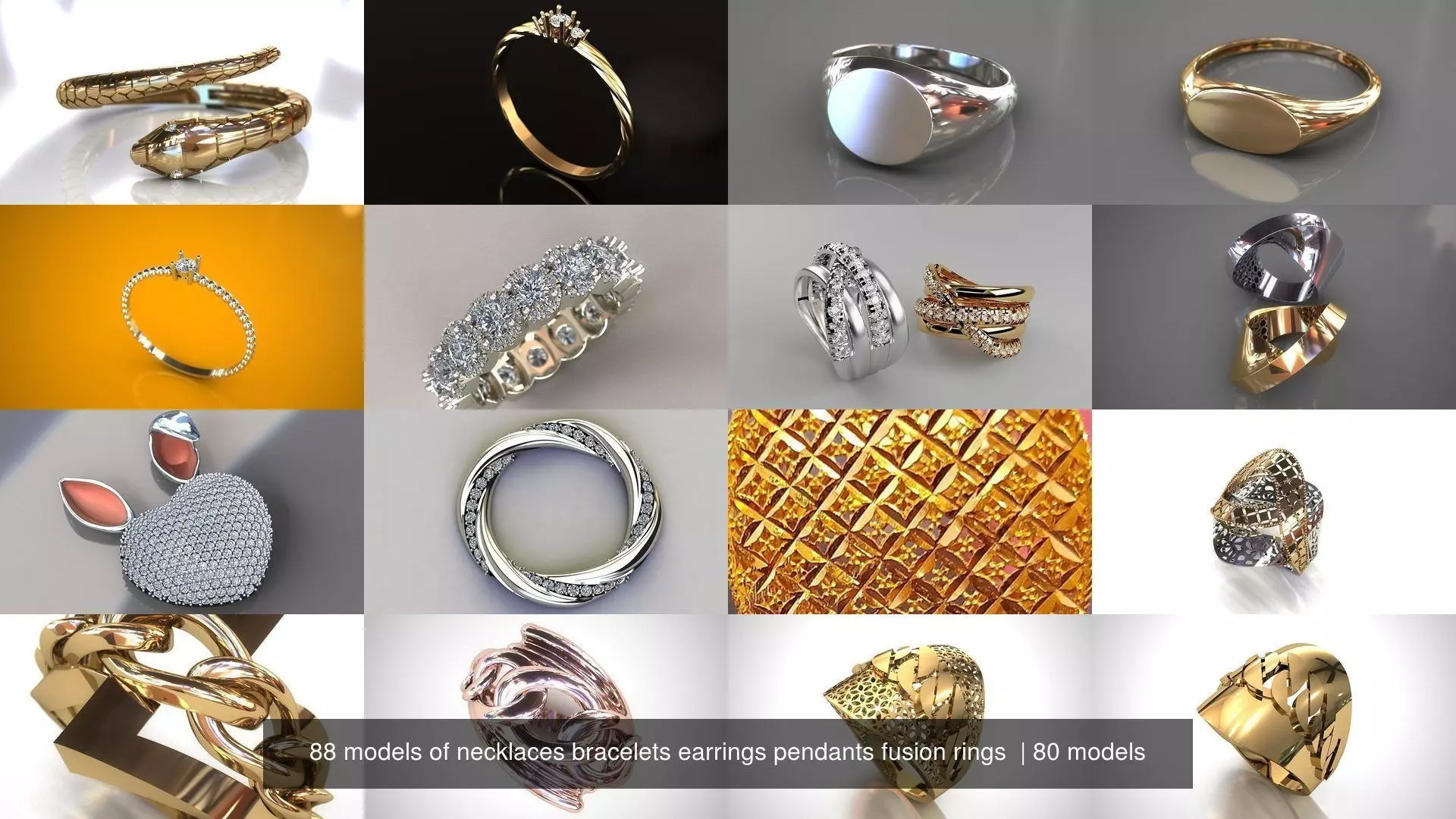 88 models of necklaces bracelets earrings pendants fusion rings  3D Model Collection_7