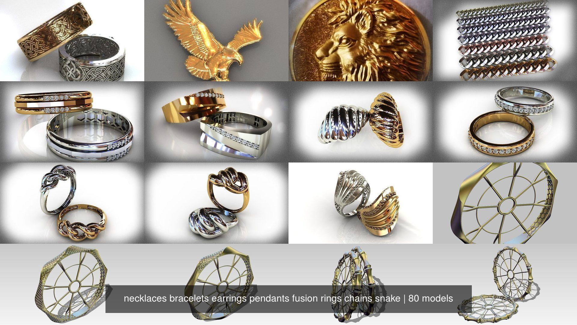 88 models of necklaces bracelets earrings pendants fusion rings  3D Model Collection_24
