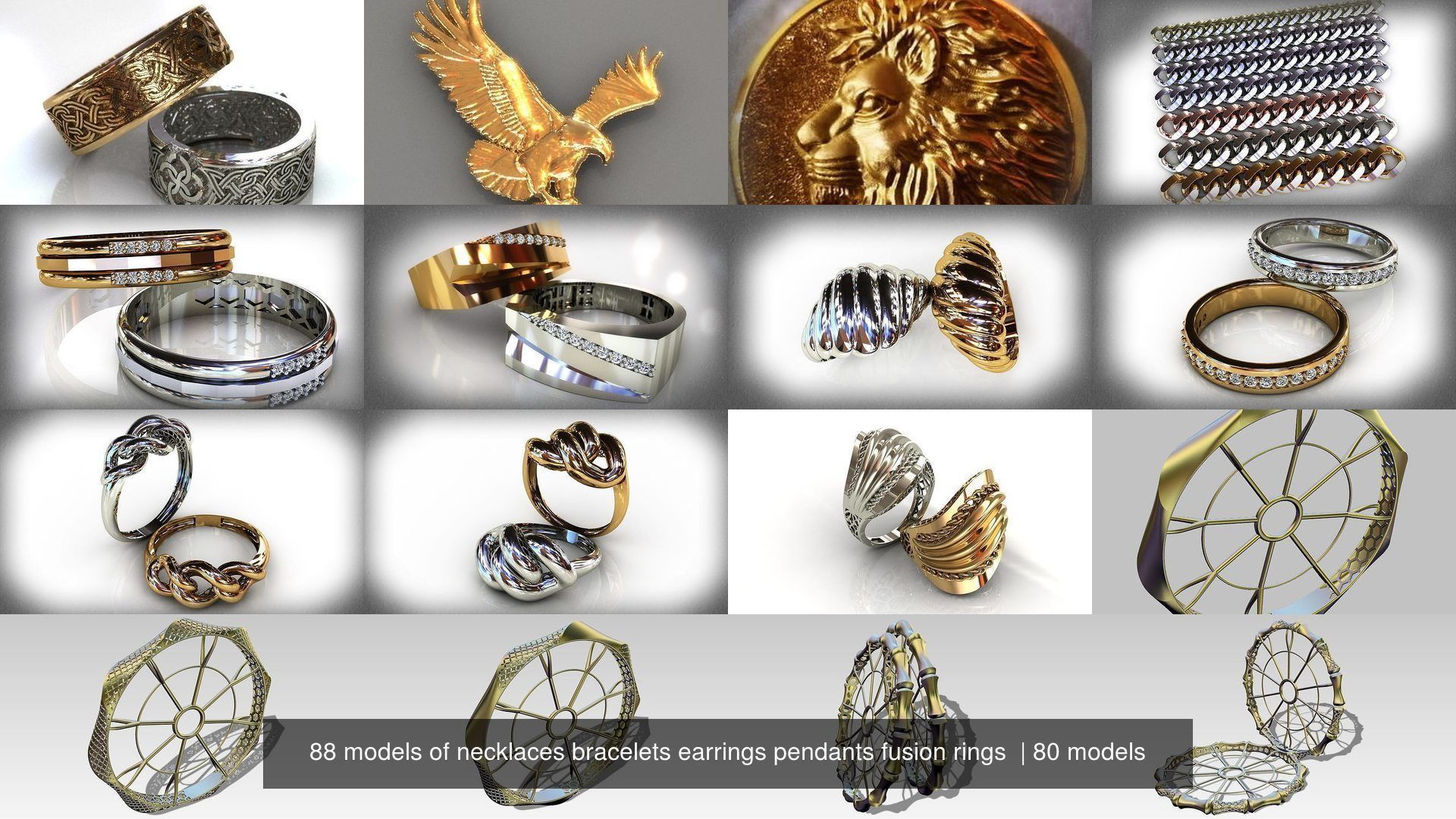 88 models of necklaces bracelets earrings pendants fusion rings  3D Model Collection_19