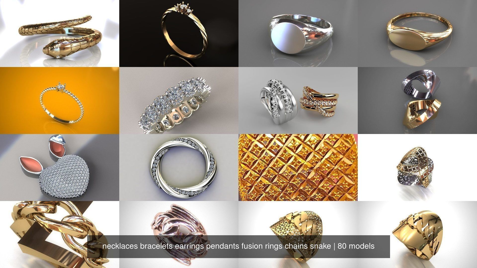 88 models of necklaces bracelets earrings pendants fusion rings  3D Model Collection_8