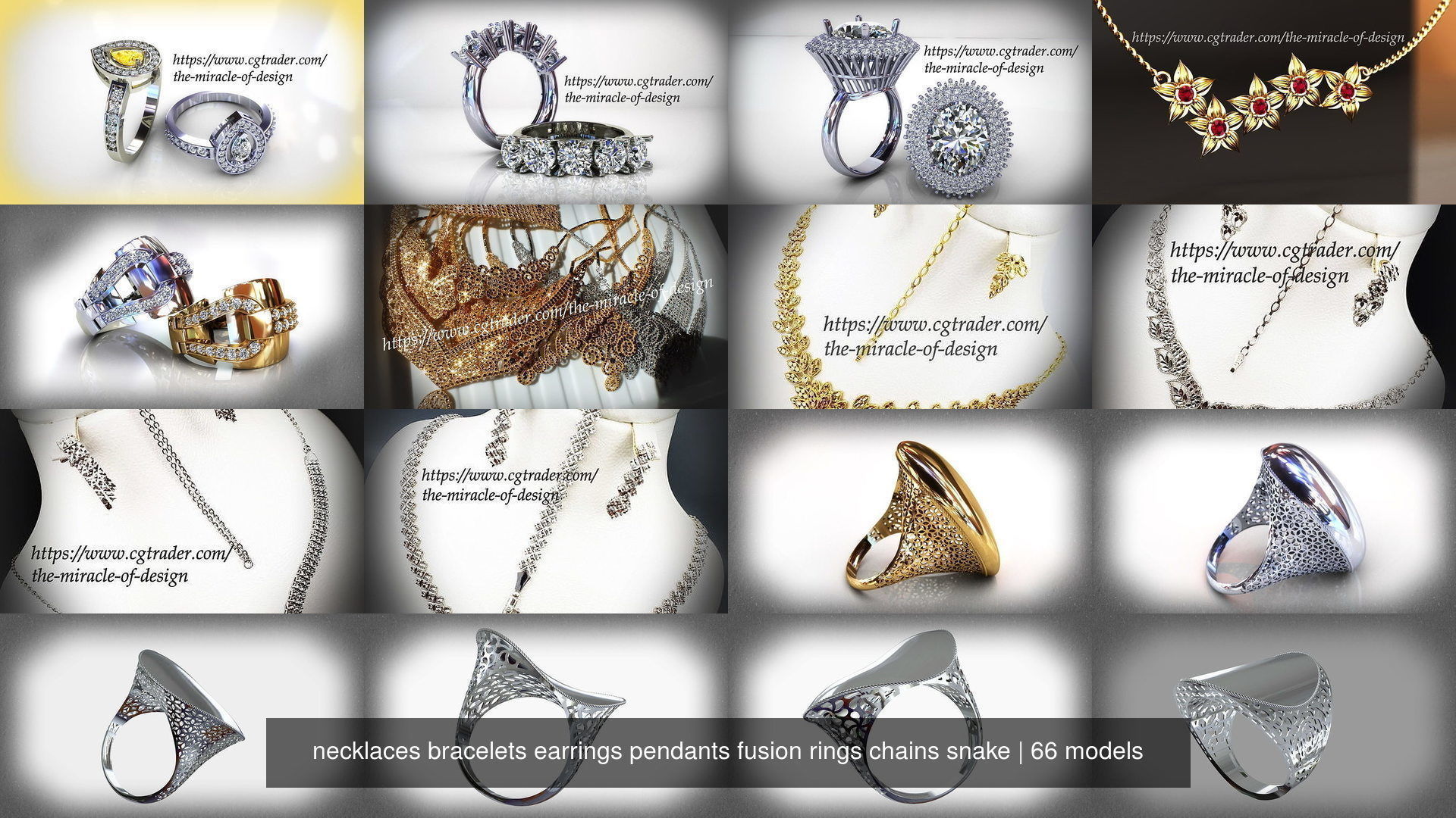 88 models of necklaces bracelets earrings pendants fusion rings  3D Model Collection_33