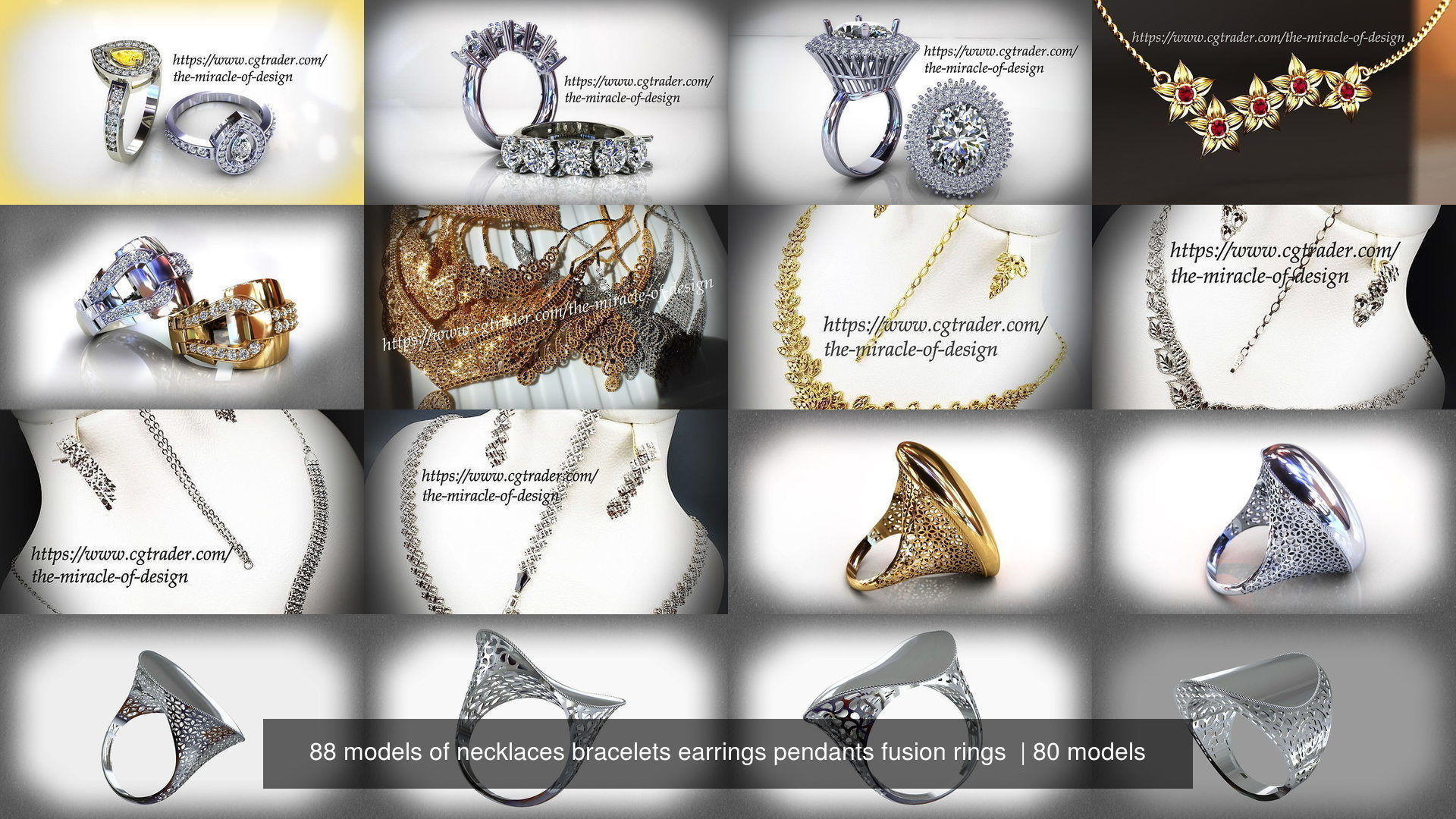 88 models of necklaces bracelets earrings pendants fusion rings  3D Model Collection_12