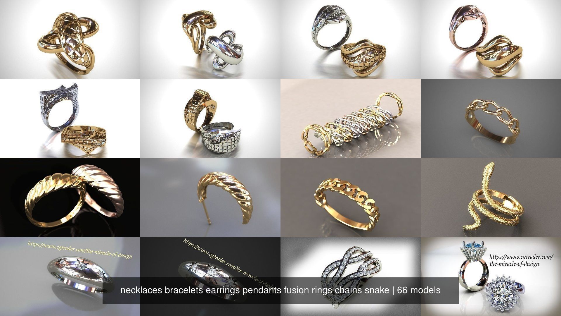 88 models of necklaces bracelets earrings pendants fusion rings  3D Model Collection_26