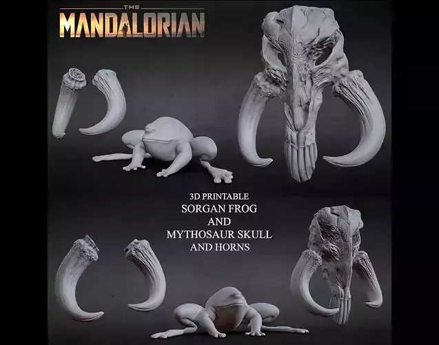 3D PRINTABLE MYTHOSAUR SKULL HORNS SORGAN FROG THE MANDALORIAN