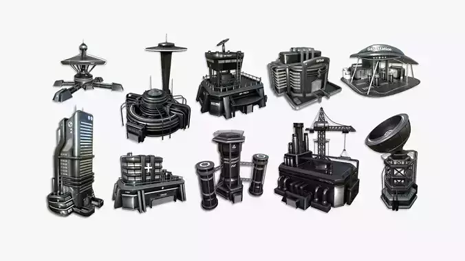 10 Sci Fi Buildings Collection I - Dark Metal - Exterior Design 