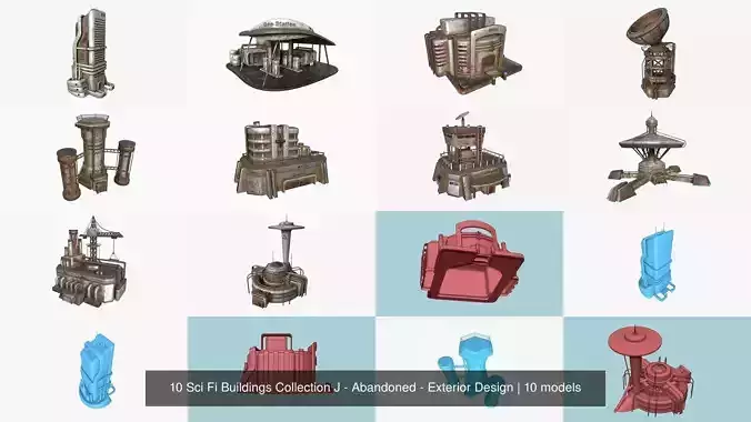 10 Sci Fi Buildings Collection J - Abandoned - Exterior Design 3D Model Pack 2