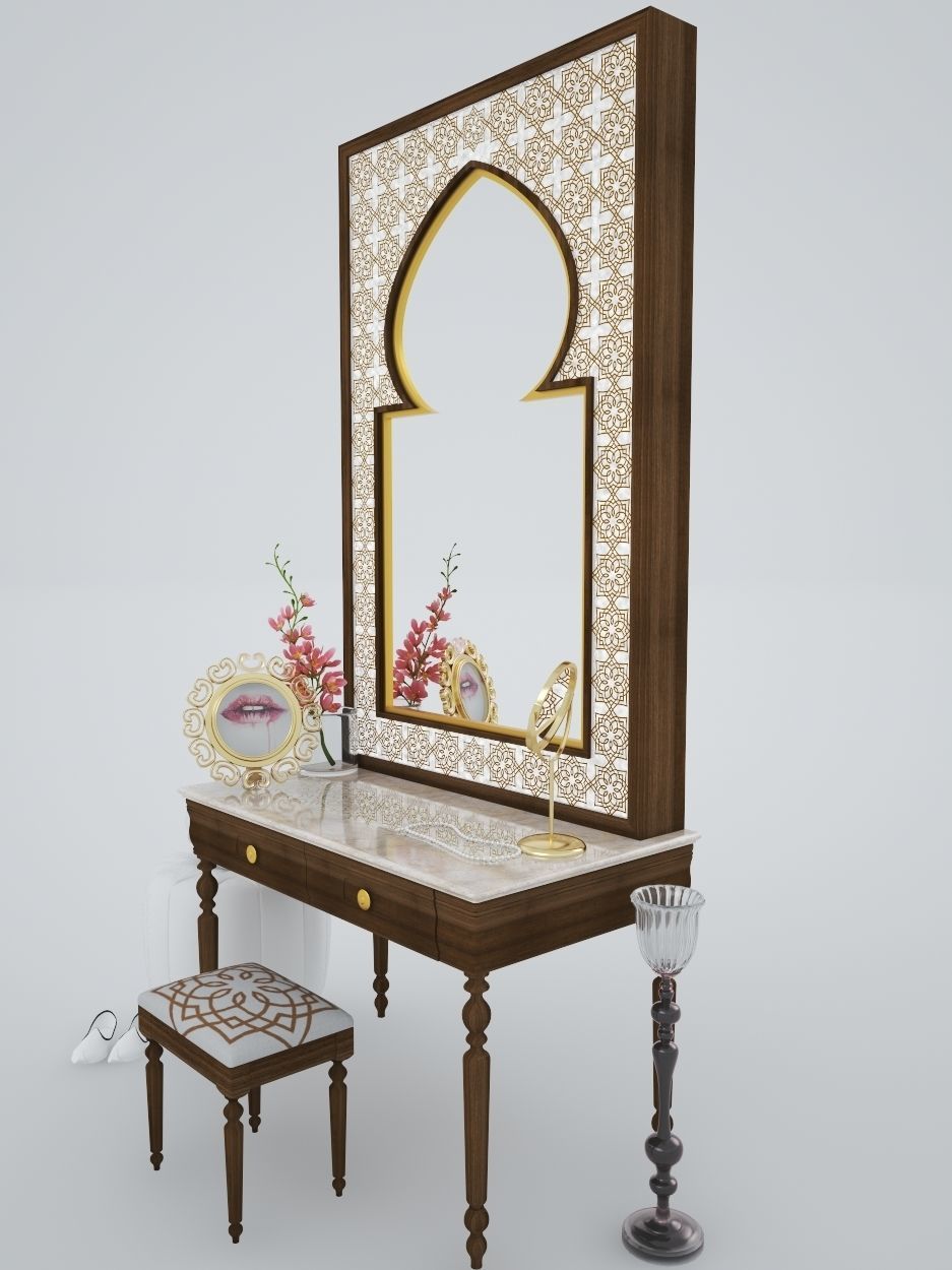 Dressing Table and Mirror 3D model_1
