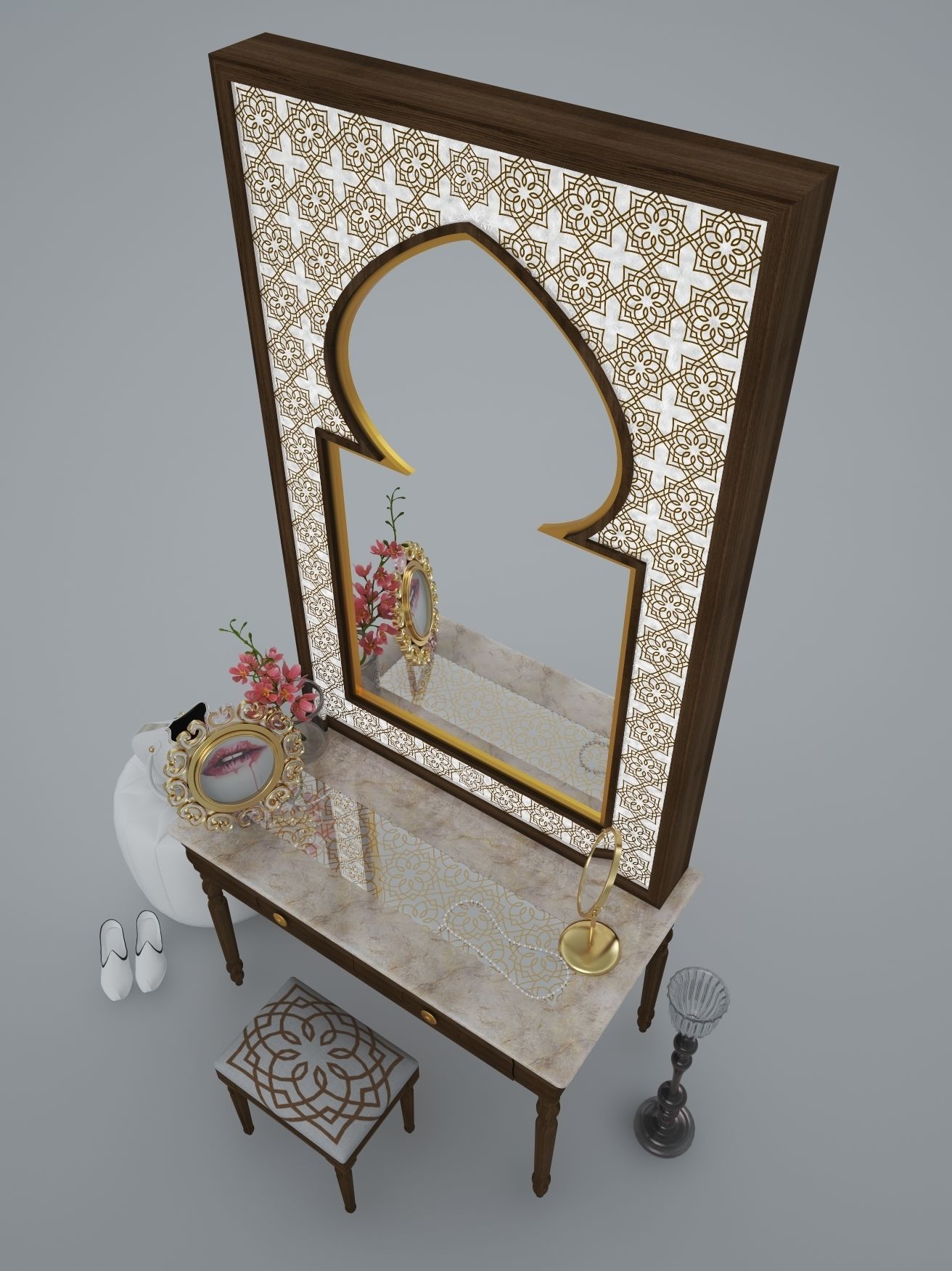 Dressing Table and Mirror 3D model_2