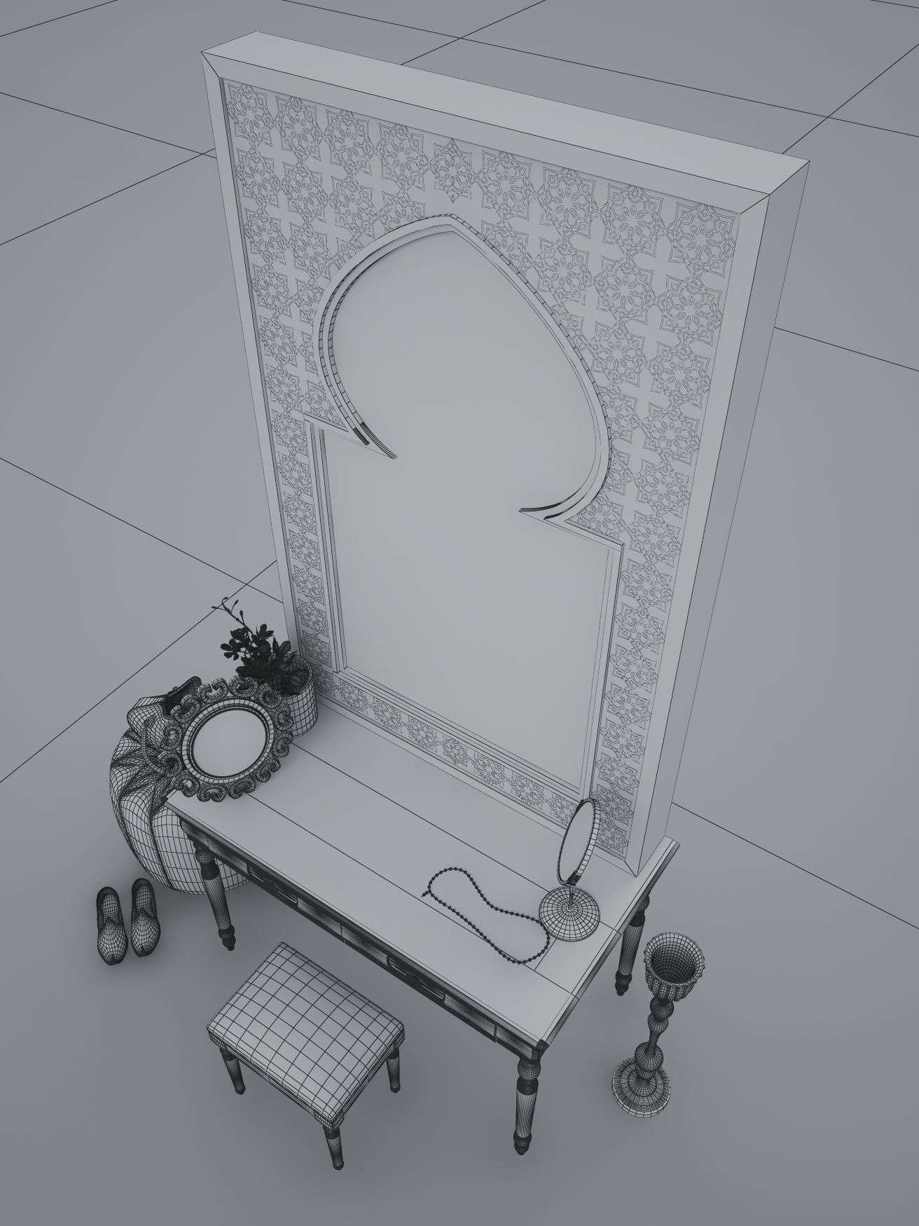 Dressing Table and Mirror 3D model_15