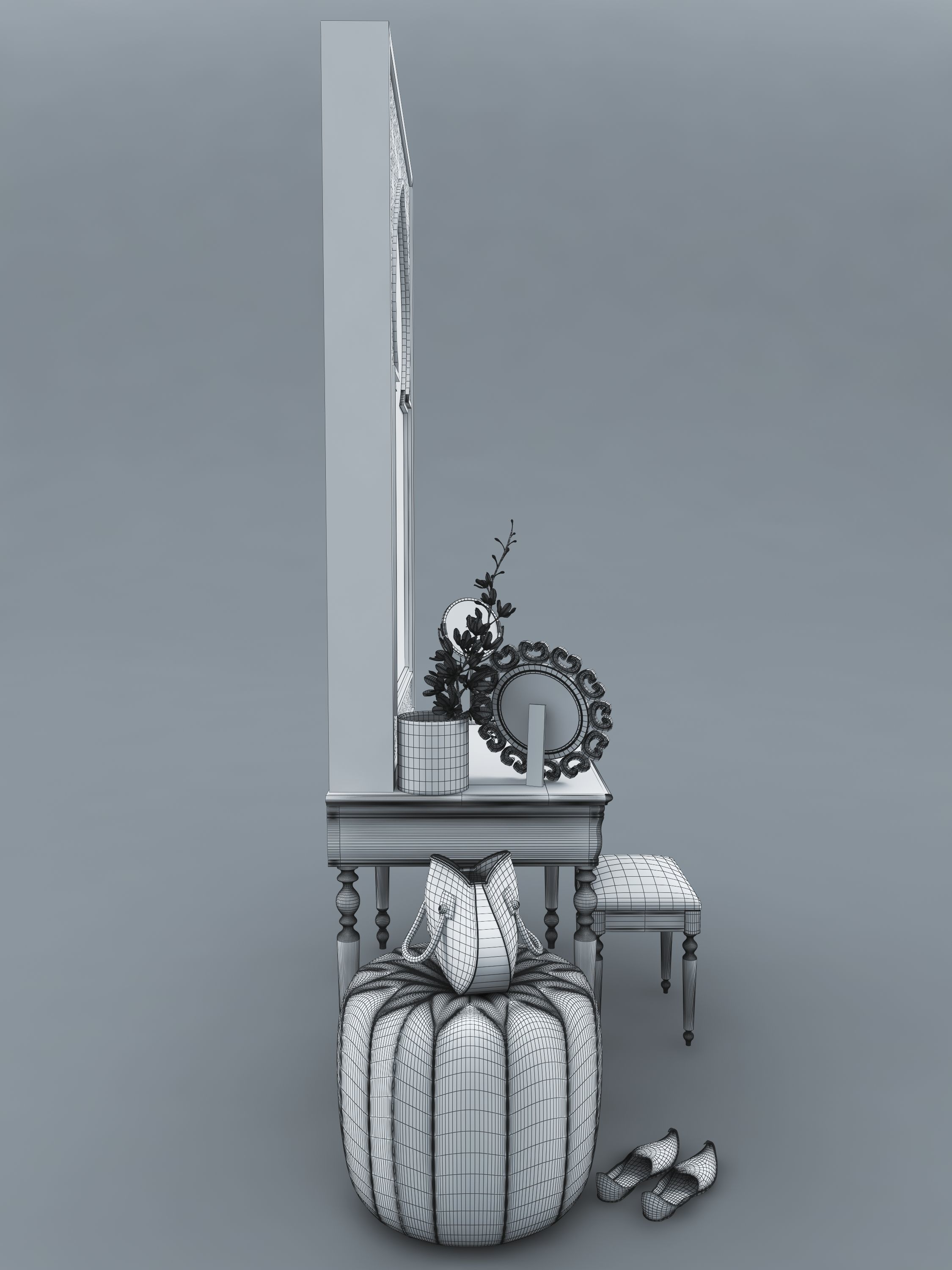 Dressing Table and Mirror 3D model_11