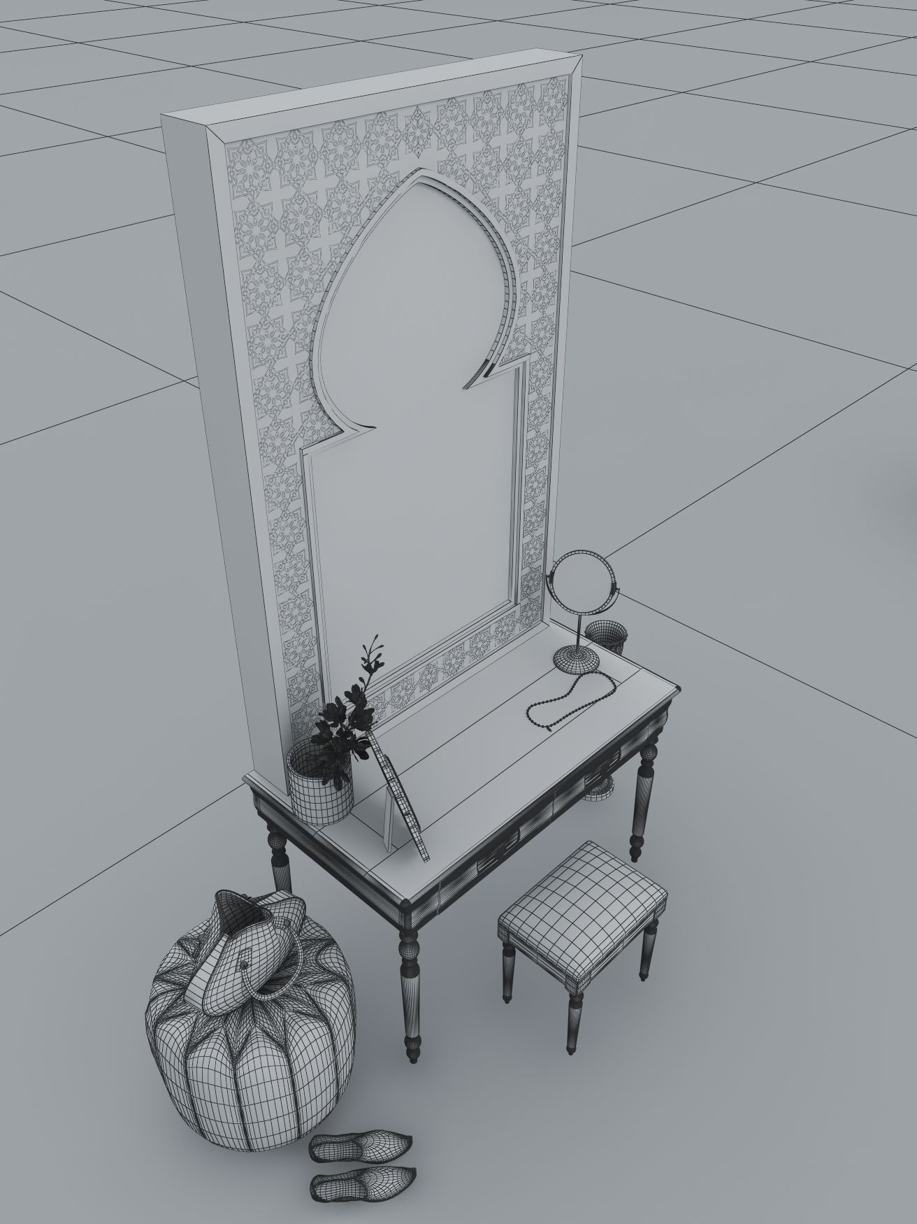 Dressing Table and Mirror 3D model_14