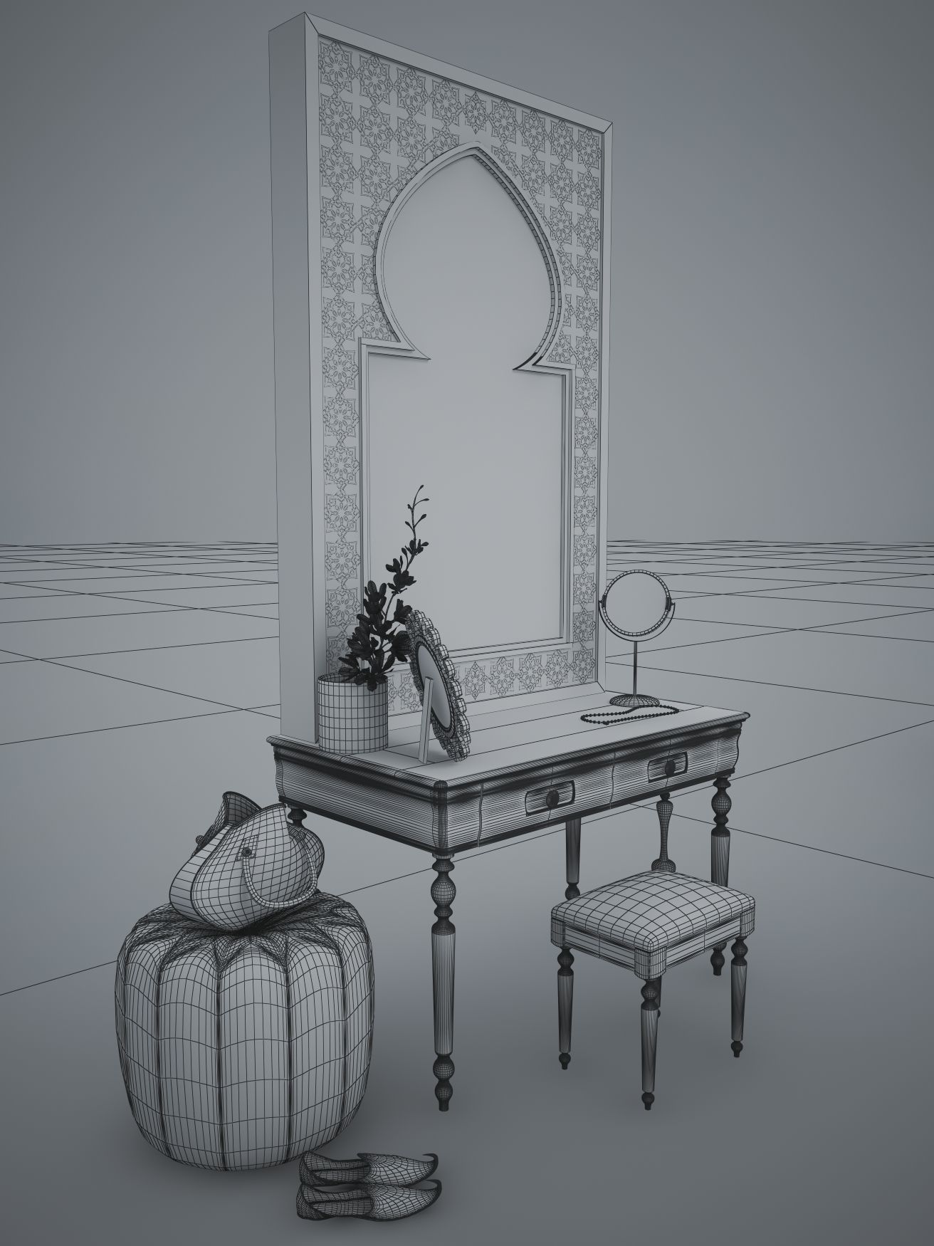 Dressing Table and Mirror 3D model_19