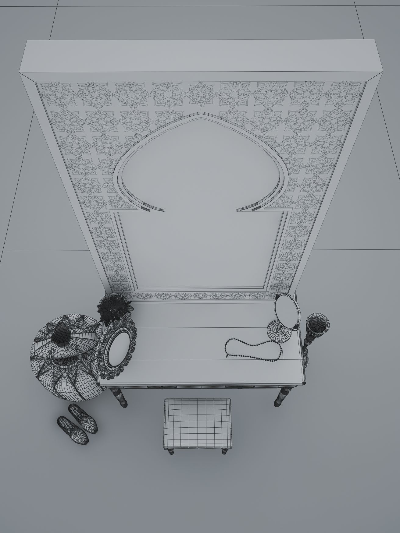 Dressing Table and Mirror 3D model_16