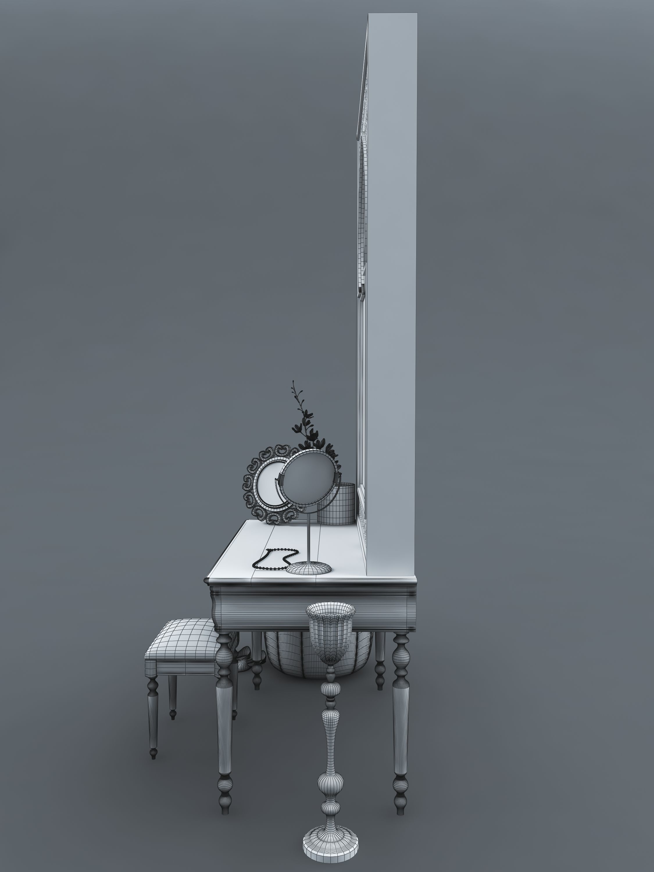 Dressing Table and Mirror 3D model_12