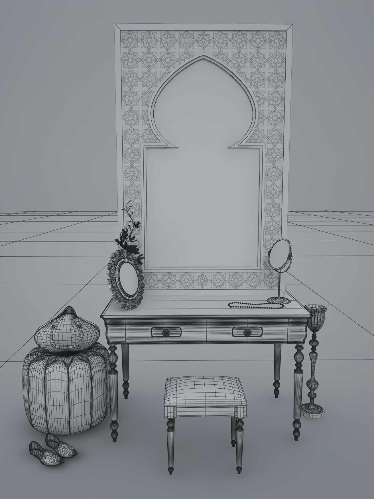 Dressing Table and Mirror 3D model_10