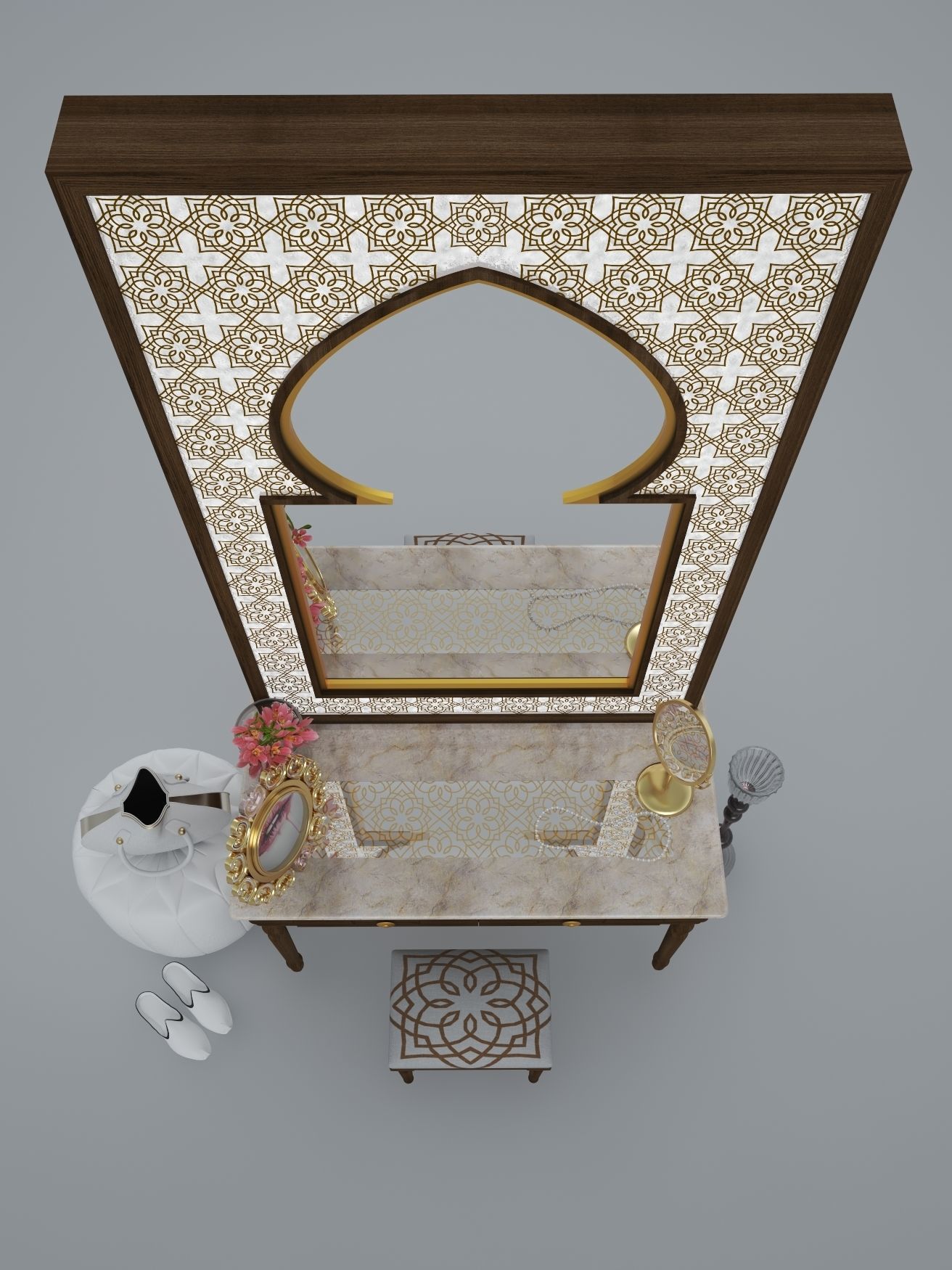 Dressing Table and Mirror 3D model_4