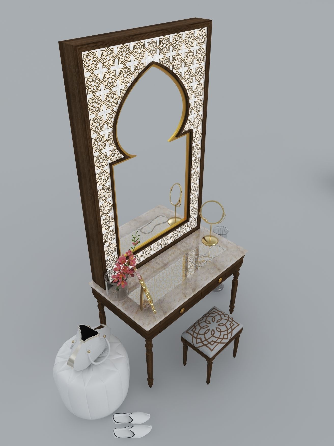 Dressing Table and Mirror 3D model_3