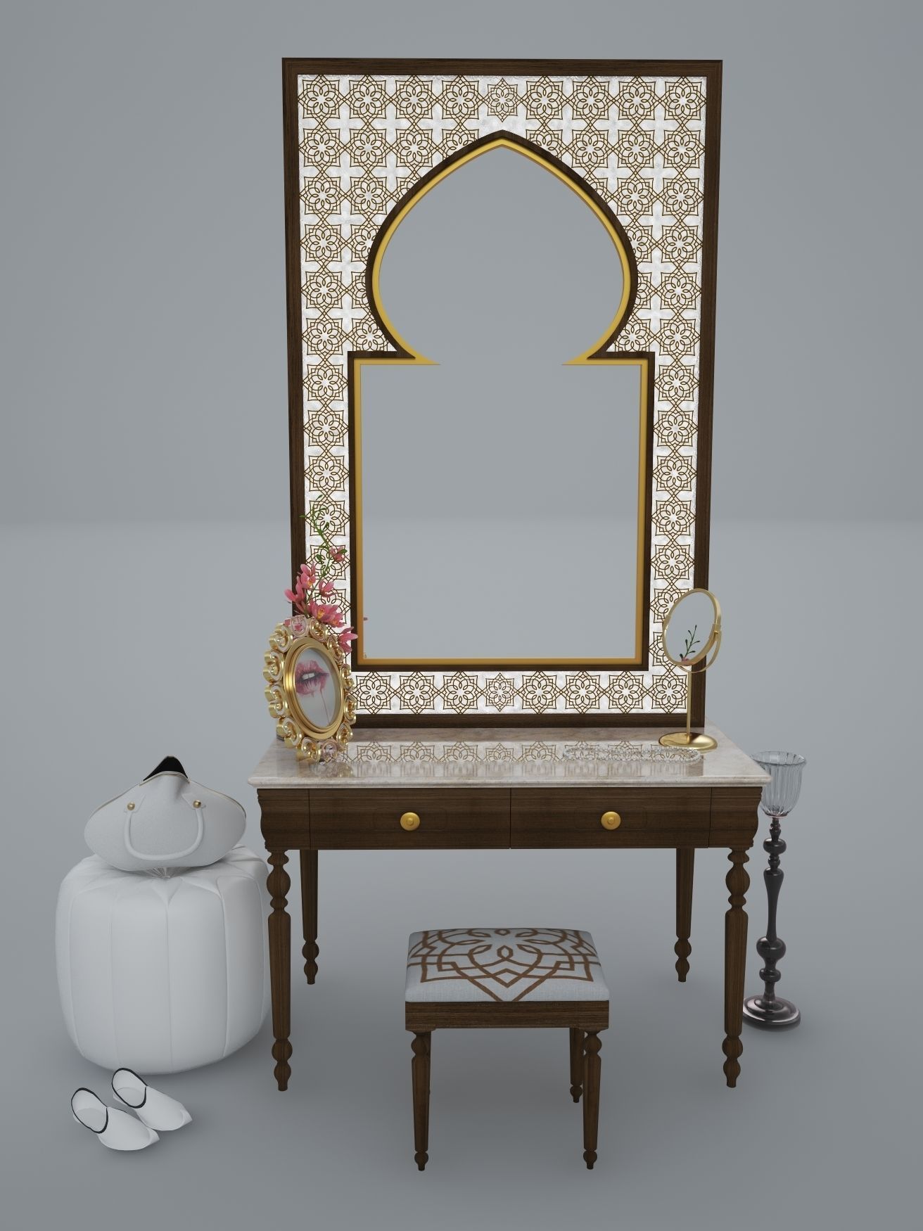 Dressing Table and Mirror 3D model_9