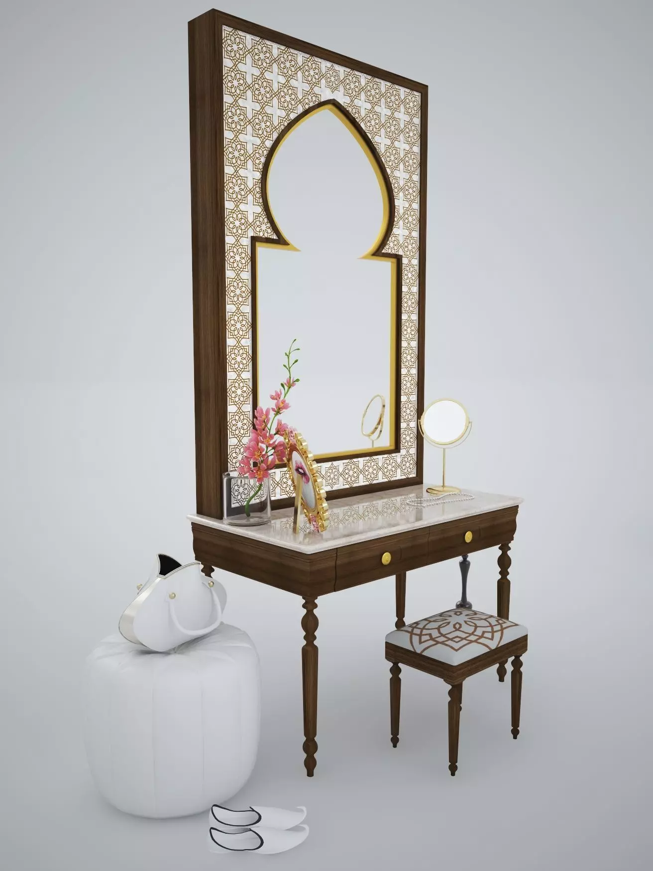 Dressing Table and Mirror 3D model_0