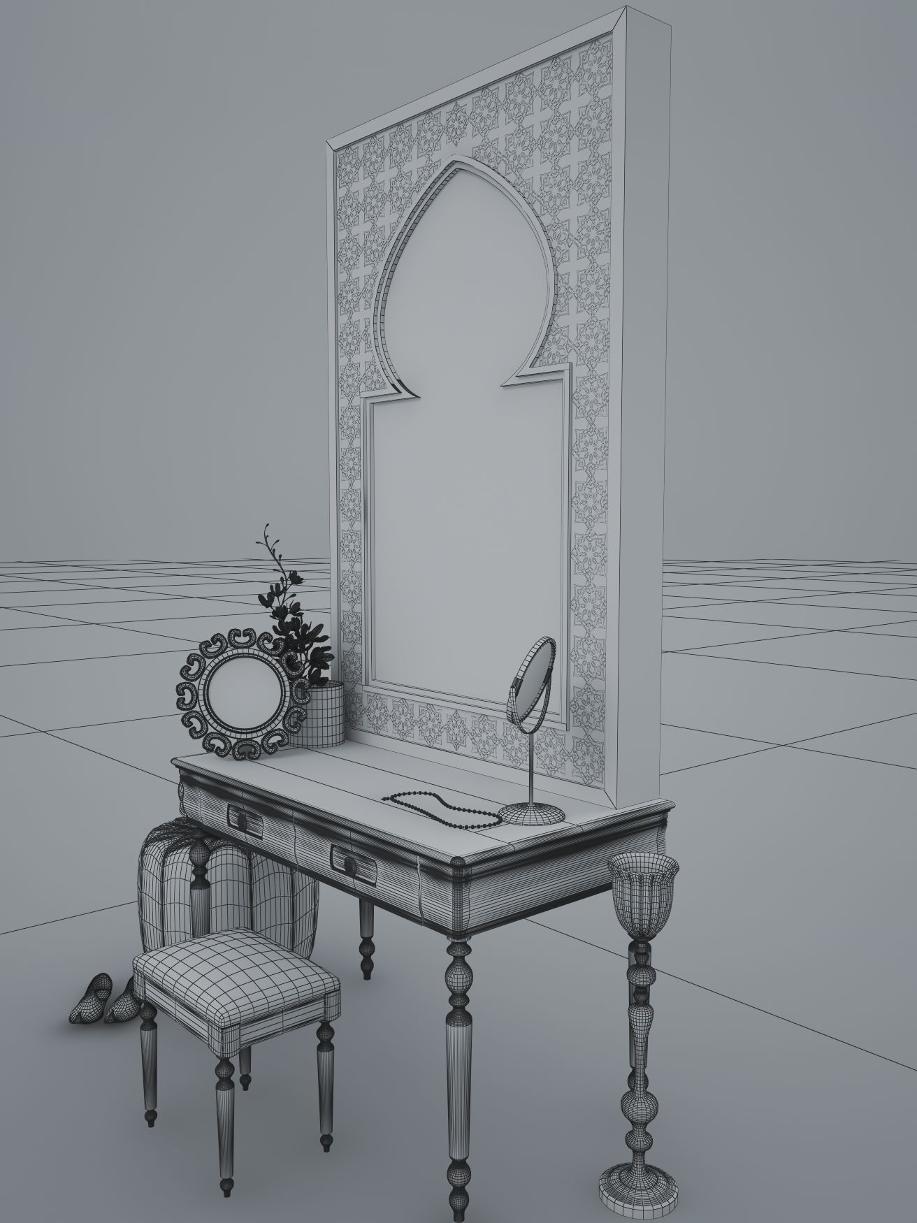 Dressing Table and Mirror 3D model_17