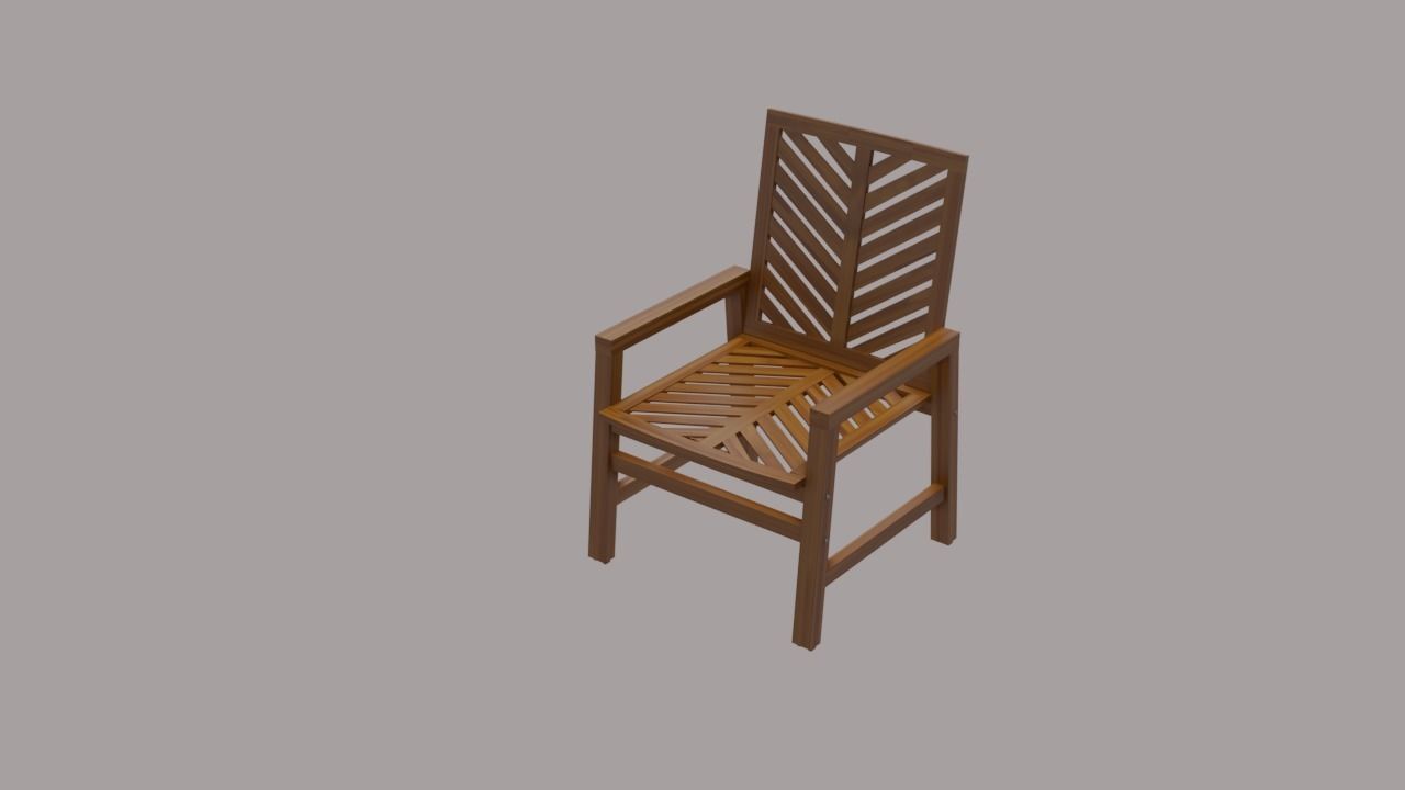 chair 2 wooden Low-poly 3D model_7